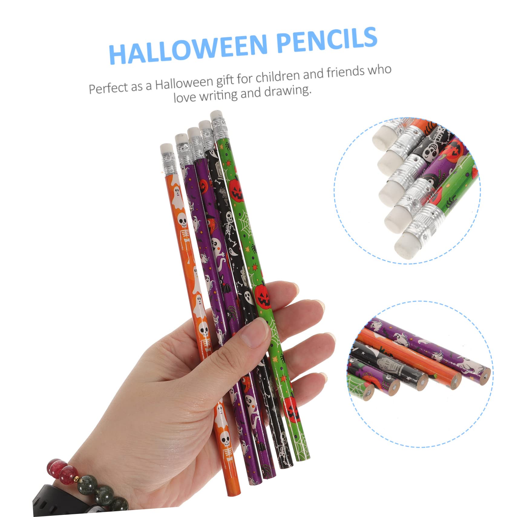 KALLORY 200 Pcs Halloween Pencils - Bulk Halloween Themed Wooden Pencils for Graffiti, School & Office Supplies - Perfect for Trick or Treat Gifts, Classroom Rewards & Halloween Party Favors