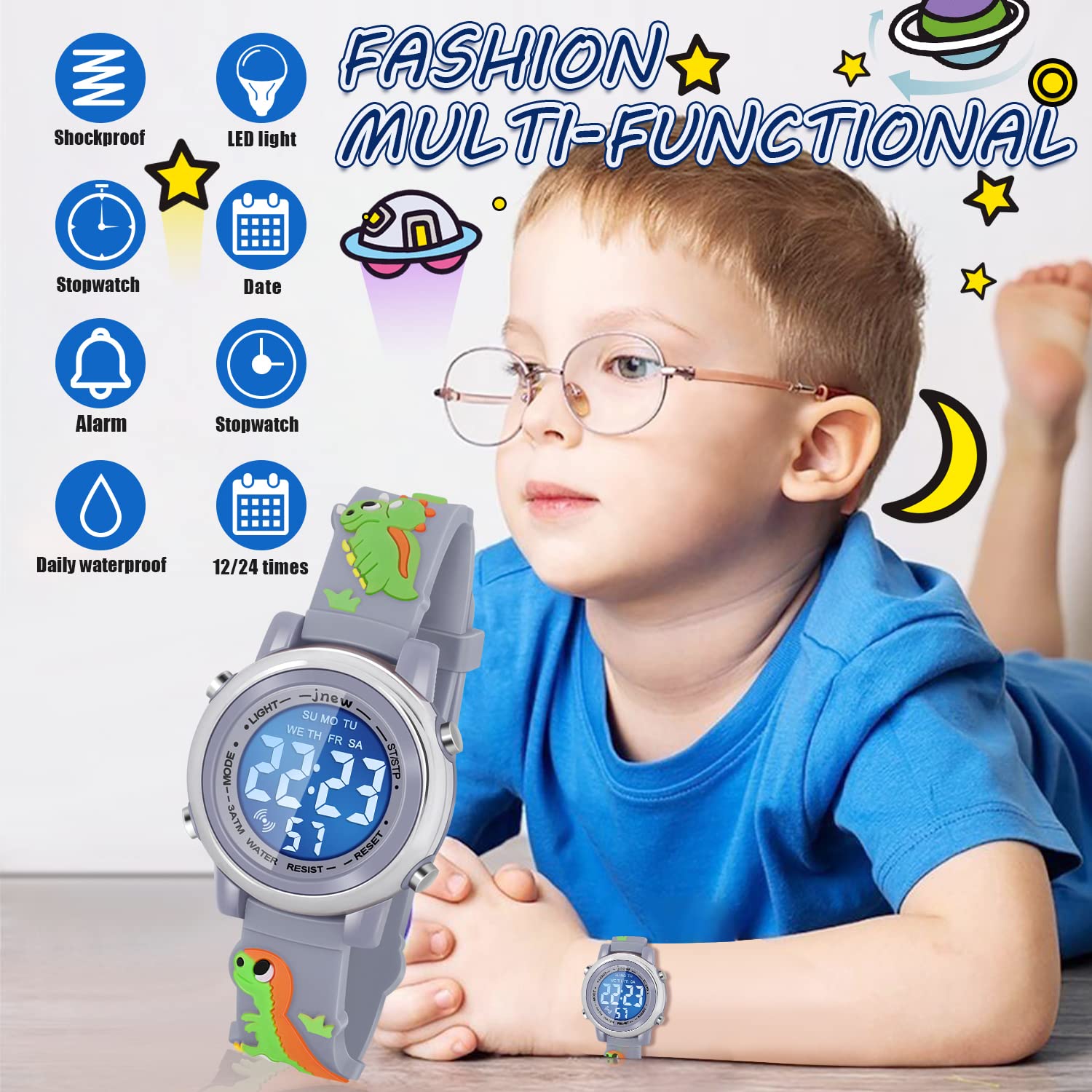 Waterproof Kids Watches with Alarm - Dinosaur Themed Digital Watch for Boys & Girls Ages 3-10 - Perfect for Swimming, Outdoor Play & Birthday Gifts