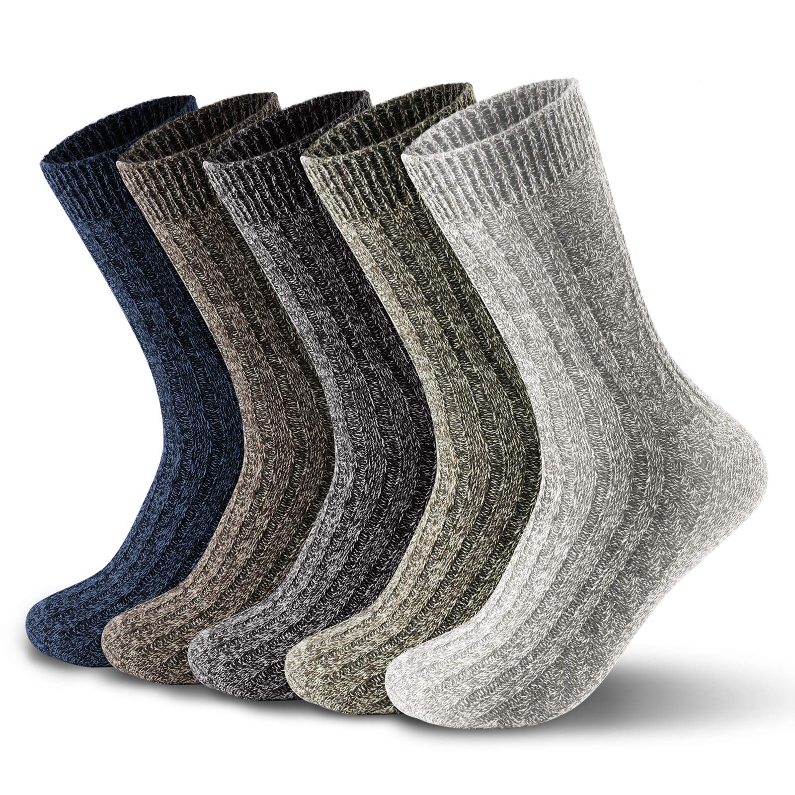 ElifeAcc 5 Pairs of Men's Thick & Warm Wool Socks for Winter - Thermal Hiking, Skiing & Outdoor Activities Socks for Cold Weather
