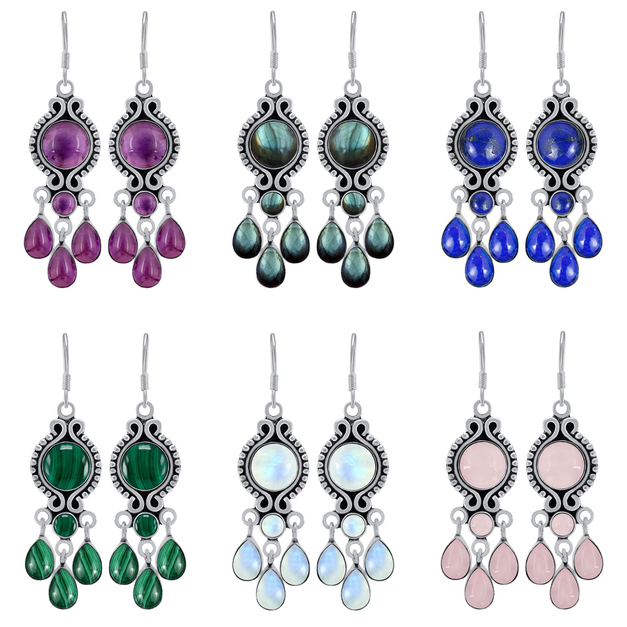 13.65ct Natural Round Gemstone Earrings for Women - Handmade Boho Dangle Jewelry for Wife & Girlfriend - Perfect Birthday Gift & Everyday Wear