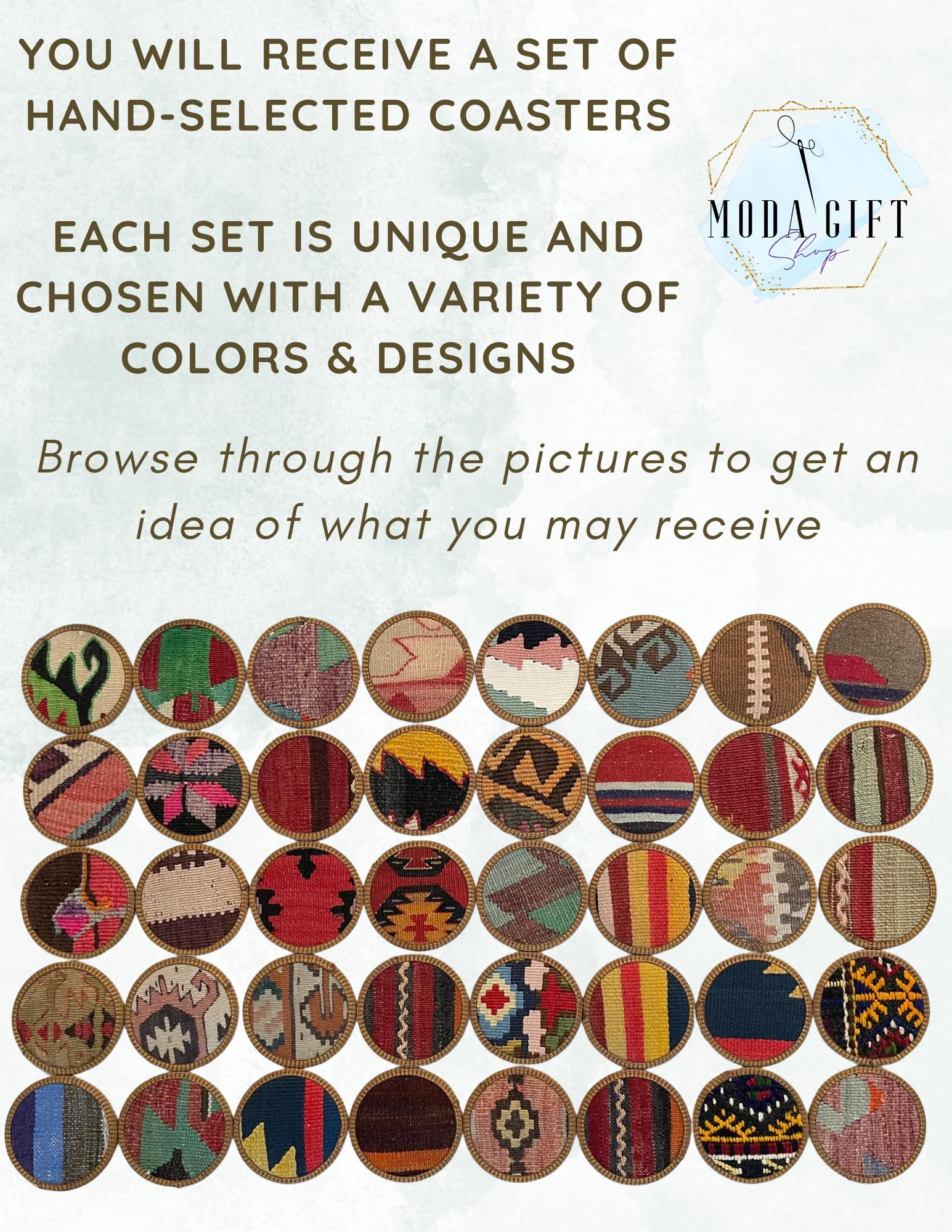 Authentic Turkish Kilim Coaster Set - 6 Bohemian Fabric Coasters for Drinks, Midwestern Home Decor & Table Setting - Handwoven Cotton Coasters for Coffee Tables, Dining & Gift Giving