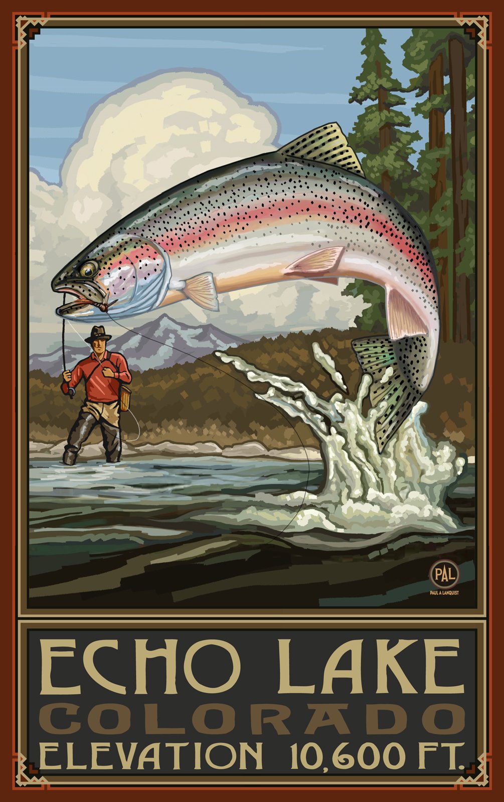 Paul A. Lanquist Echo Lake Colorado Rainbow Trout Fisherman Wall Art - 11x17 Inch RTFM Print - Perfect for Cabin Decor, Fishing Lodge, or Outdoor Enthusiast Gifts