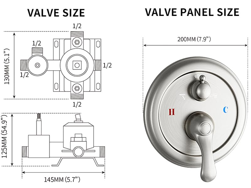 3-Function Shower Diverter Valve - Solid Brass Concealed Shower Mixer with Pressure Balance Technology - Brushed Nickel Trim Kit for Bathroom Shower System - Perfect for Modern Bathrooms and Spa-Like Showers