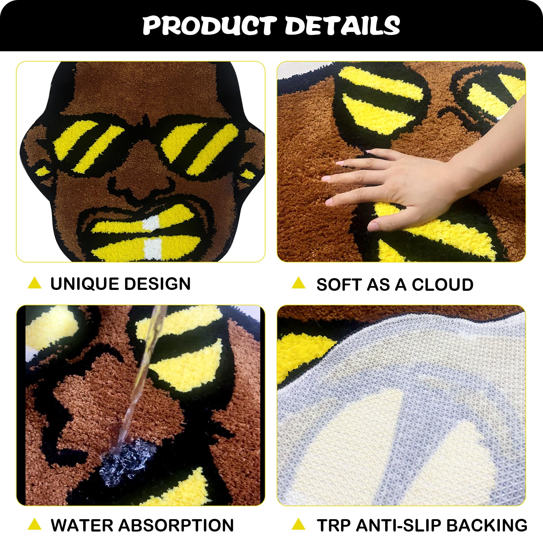 Angry Swag Man Rug - Trendy Hypebeast Bedroom Rug for Men, Soft High-Pile Flocking Aesthetic Decor, Y2K Funky Living Room Carpet 24×28 Inches - Perfect for Gaming Rooms, Dorm Decor & Urban Streetwear Style Spaces