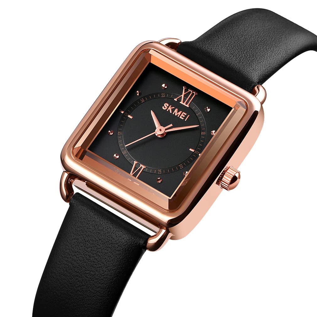 SKMEI Women's Square Watch - Slim Light Leather Band, Waterproof Analog Quartz Watch for Ladies - Perfect for Casual Wear, Office & Gift for Girls