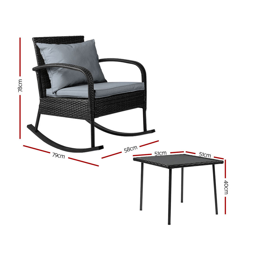 2-Piece Wicker Rocking Chair and Side Table Set - Outdoor Patio Furniture for Relaxing in Garden, Porch or Backyard