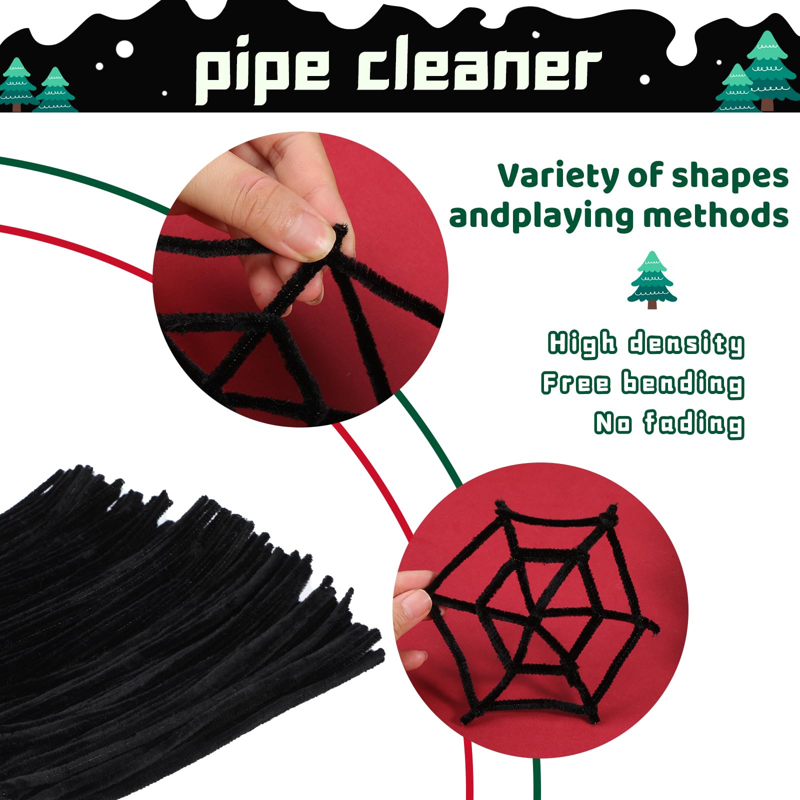 300PCS Black Pipe Cleaners Chenille Stems - Fuzzy Sticks for DIY Crafts, Hair Accessories, and Creative Decorations - Perfect for School Projects, Home Decor, and Party Supplies