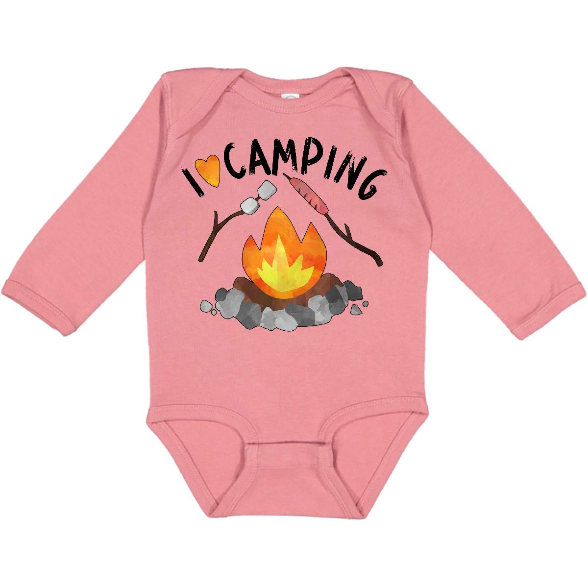 Inktastic I Love Camping Long Sleeve Baby Bodysuit - Campfire, Hot Dog & Marshmallows Print - Cozy Outdoor Adventures & Family Camping Trips