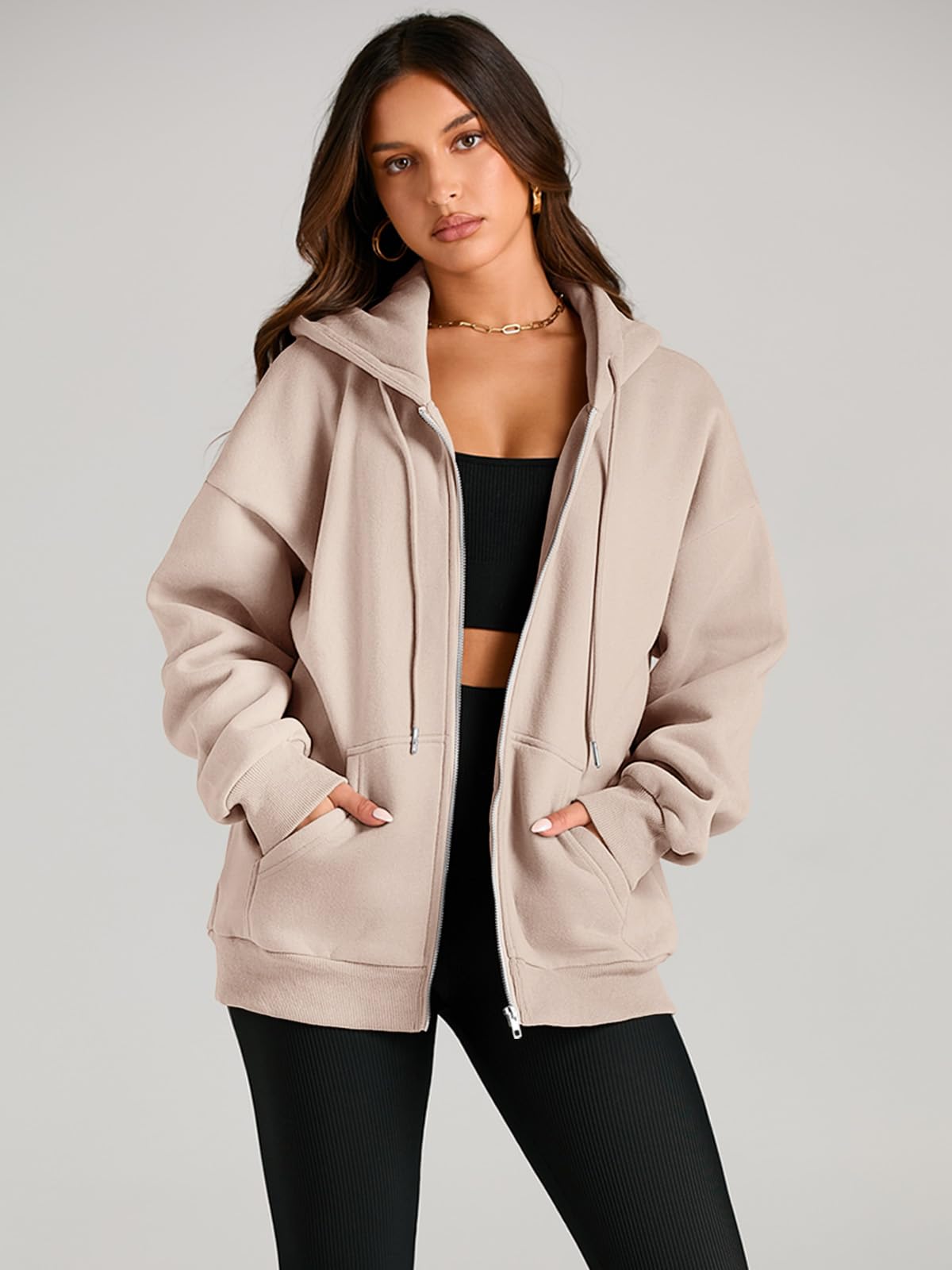 EFAN Women's Oversized Zip Up Hoodie with Drawstring & Pocket - Cute Fall Jacket for Casual Wear, Street Style & Loungewear