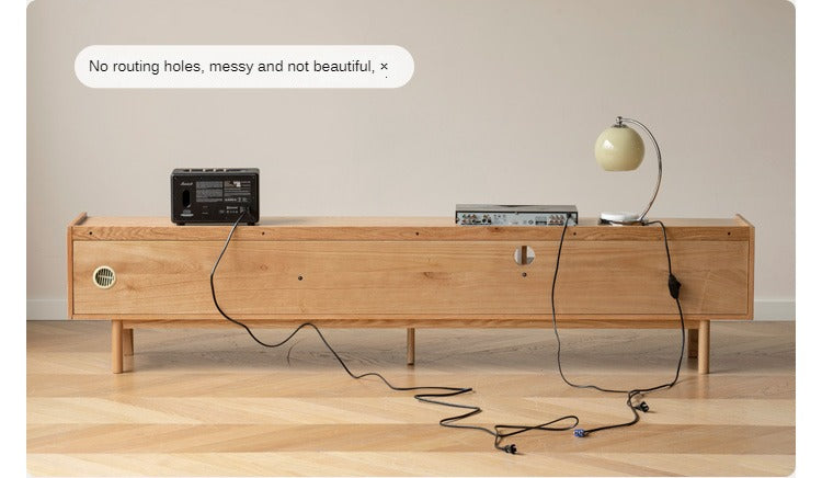Solid Oak Wood TV Stand with Sliding Doors - Modern Entertainment Center for Living Room, Bedroom & Home Theater