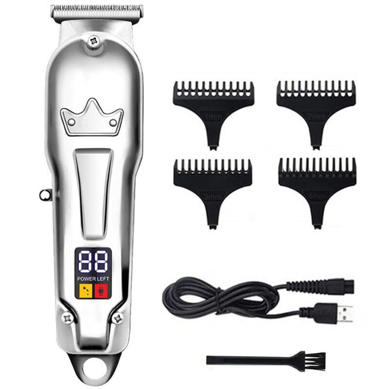 Professional LCD Display Electric Hair Clippers for Men - Silver Barber Trimmer with Adjustable Blades for Home & Salon Use | Perfect for Beard, Mustache & Head Hair Cutting