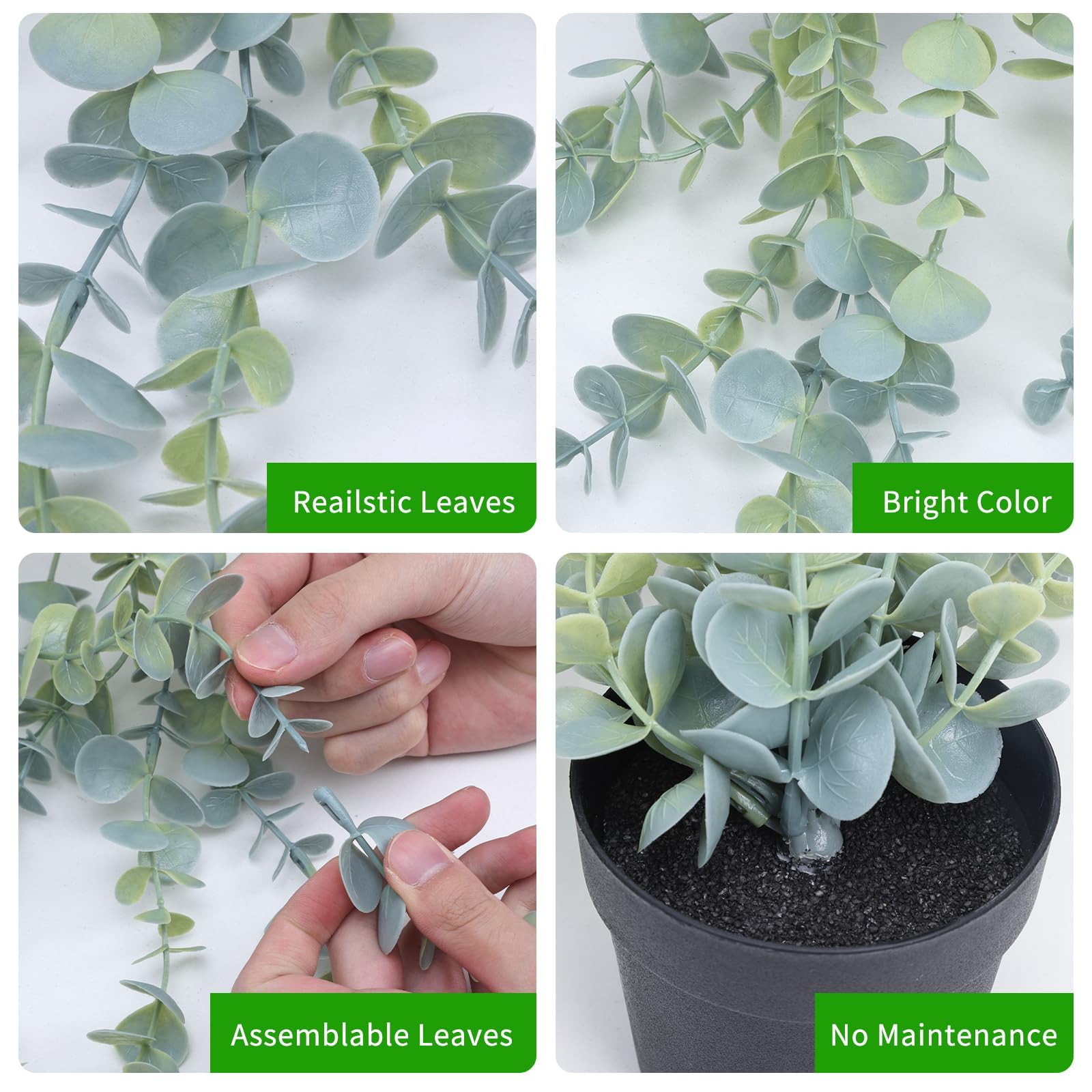 COCOBOO 3 Pack Artificial Hanging Eucalyptus Plants - Fake Potted Greenery for Wall Decor, Home, Patio, Indoor & Outdoor Use - Perfect for Living Room, Bedroom, Office & Wedding Decorations