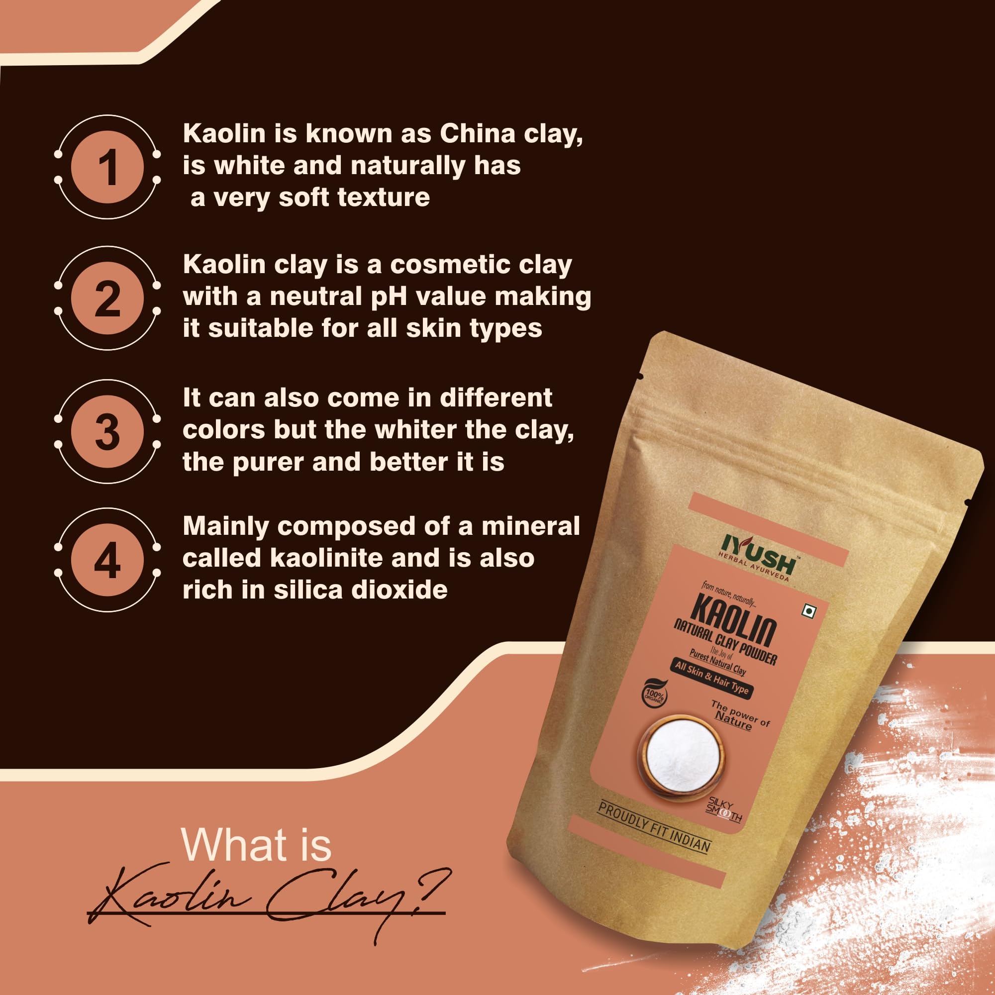 IYUSH Herbal Ayurveda Kaolin Clay Powder – 400gm | Natural China Clay for Face Masks & Skin Detox | Deep Cleansing, Pore Minimizing & De-Tan Treatment | Perfect for Spa, DIY Skincare & At-Home Facial Treatments