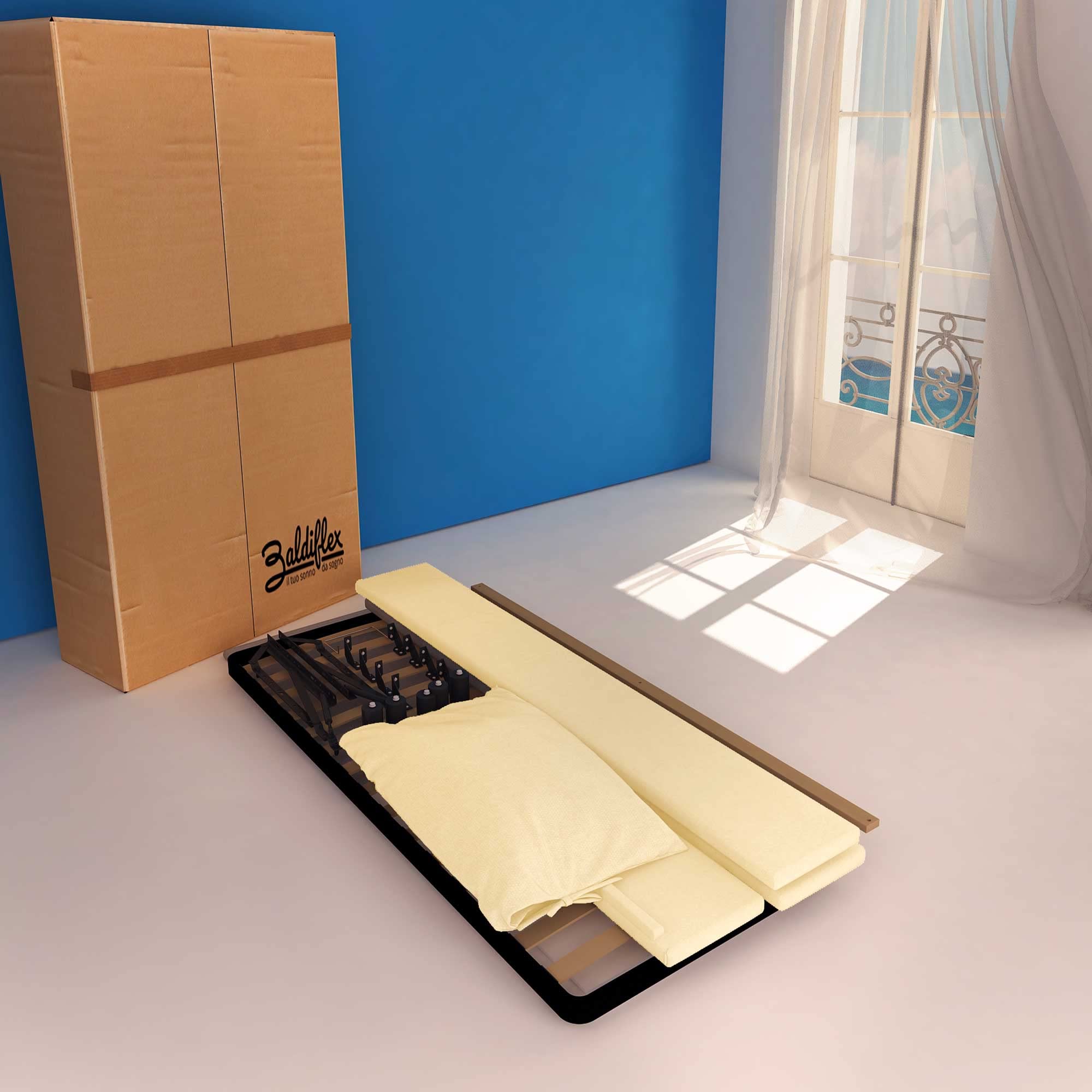 Baldiflex Single Bed with Storage - Licia Soft Synthetic Leather Upholstery, Slatted Base for Single Mattresses, 80 x 190 cm, Cream Color with Padded Headboard - Perfect for Small Bedrooms, Guest Rooms & Studio Apartments