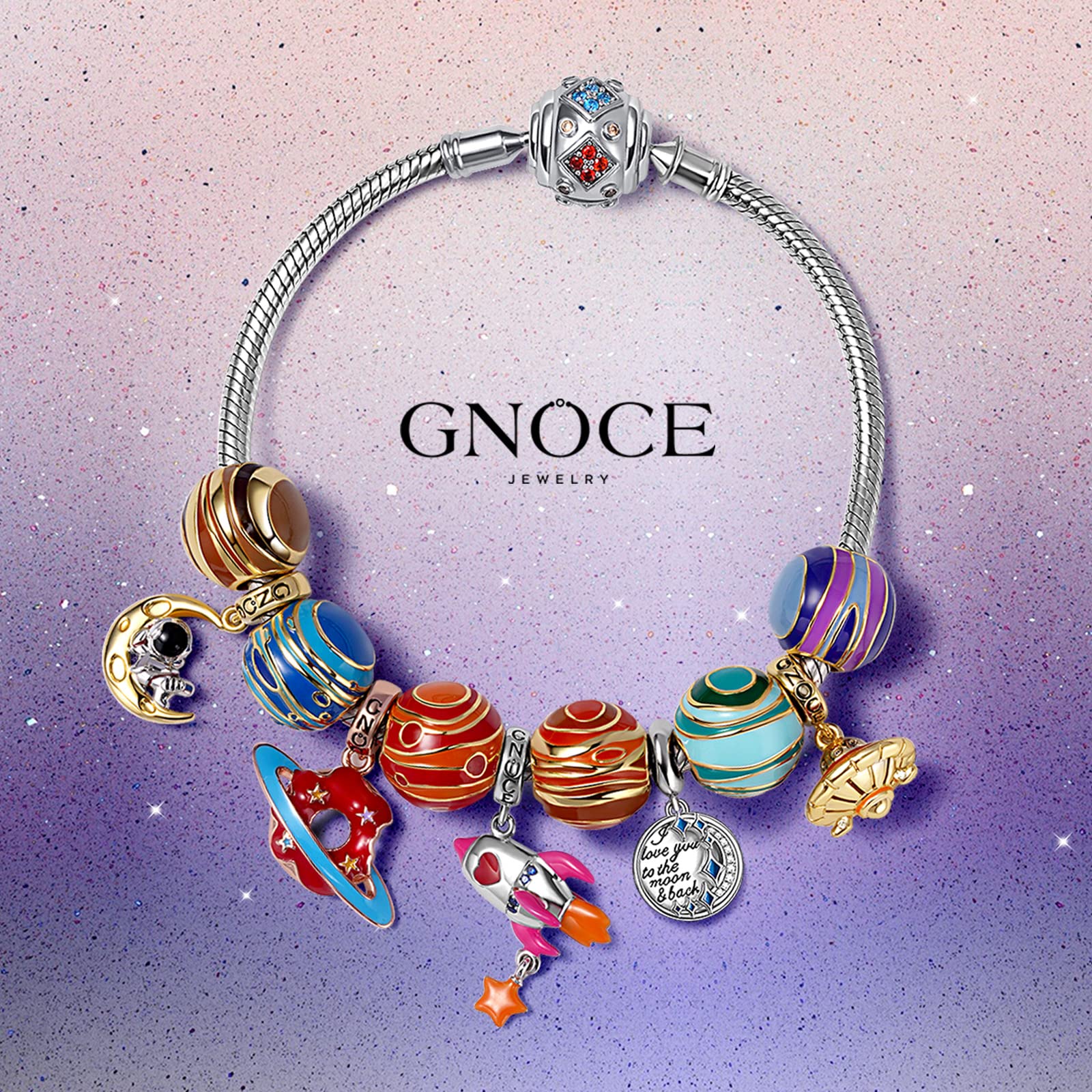 GNOCE 925 Sterling Silver 18K Gold Plated Solar System Planet Charm Bracelet for Women - Uranus Bead Pendant for Jewelry Making, Gift for Wife, Astronomy Lovers (Perfect for Birthdays, Anniversaries & Cosmic-Themed Outfits)