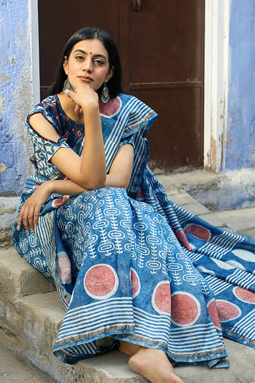 Resistance Indigo Handblock Print Chanderi Silk Scarf - Elegant & Lightweight for Parties, Weddings & Special Occasions