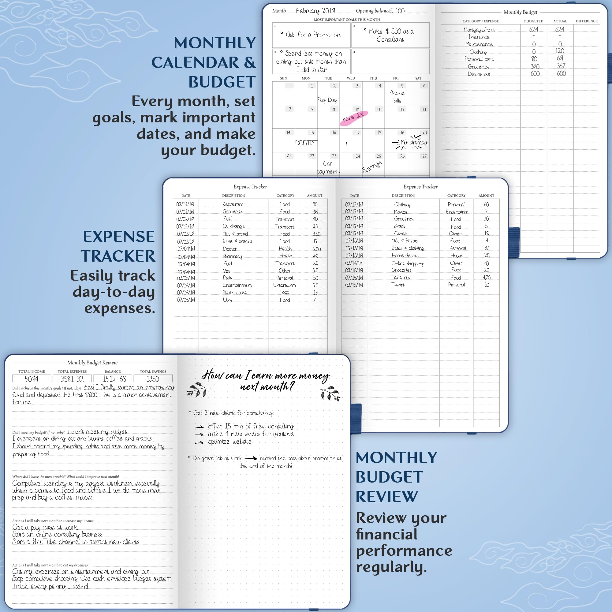 Budget Planner Notebook - Monthly Expense Tracker for Household Finance (Mystic Blue) | Money Management & Savings Organizer