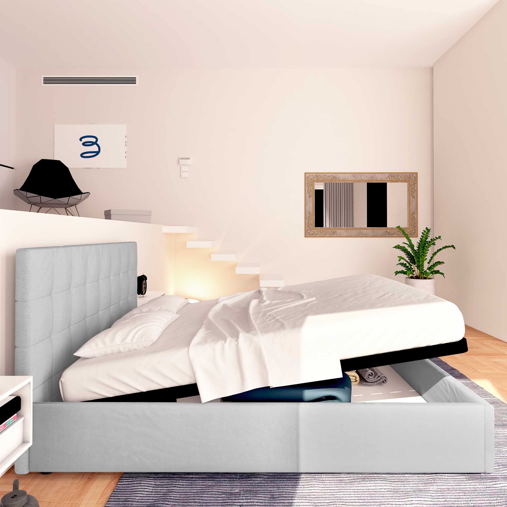 Baldiflex Single Bed with Storage - Synthetic Leather Dublin Model, Slatted Base for Single Mattress, 120 x 190 cm, Elegant Headboard, Light Gray - Perfect for Small Bedrooms, Guest Rooms & Studio Apartments