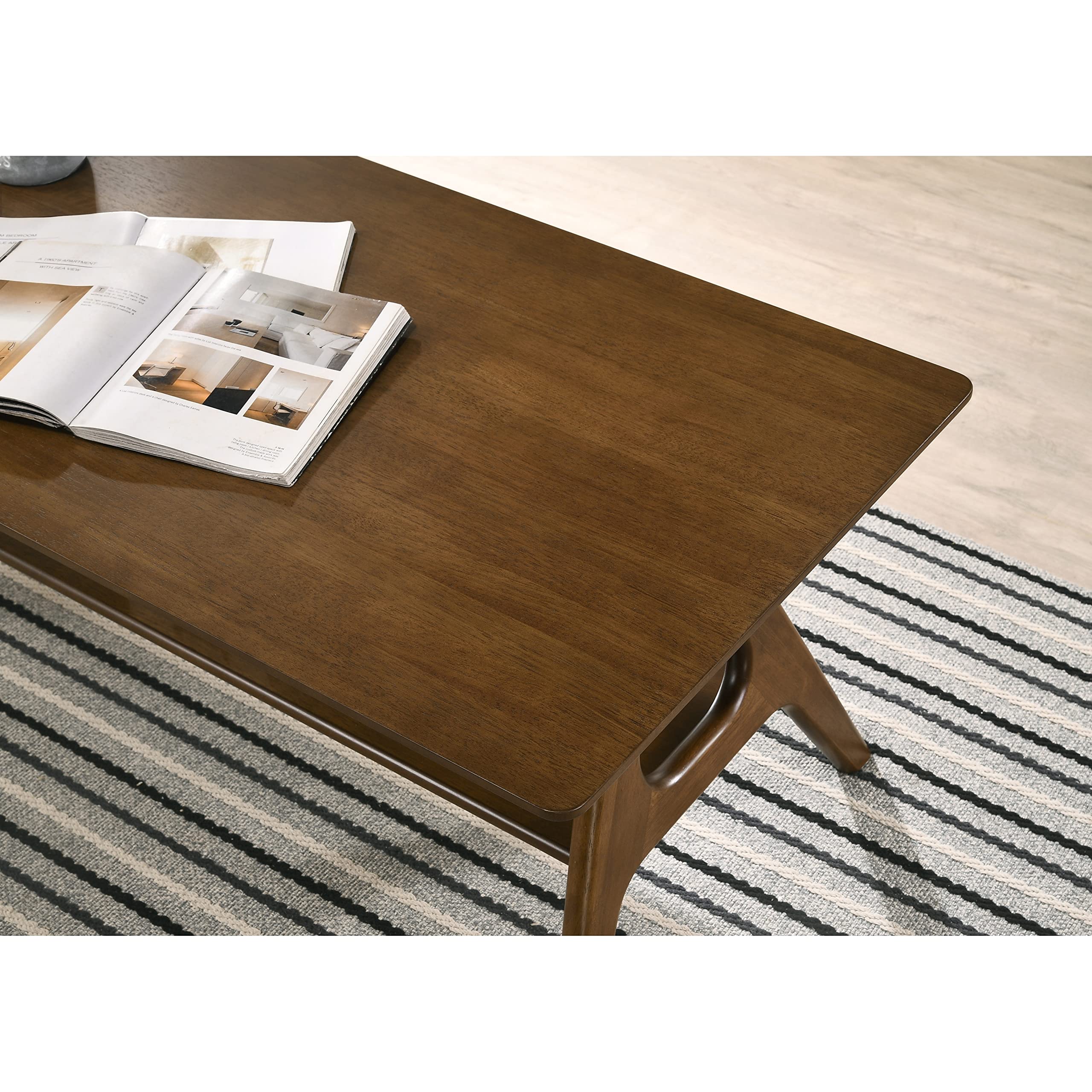 Mid-Century Modern Wood Coffee Table with Shelf - Rectangular Walnut Finish Brown - Perfect for Living Room, Lounge & Home Office Decor