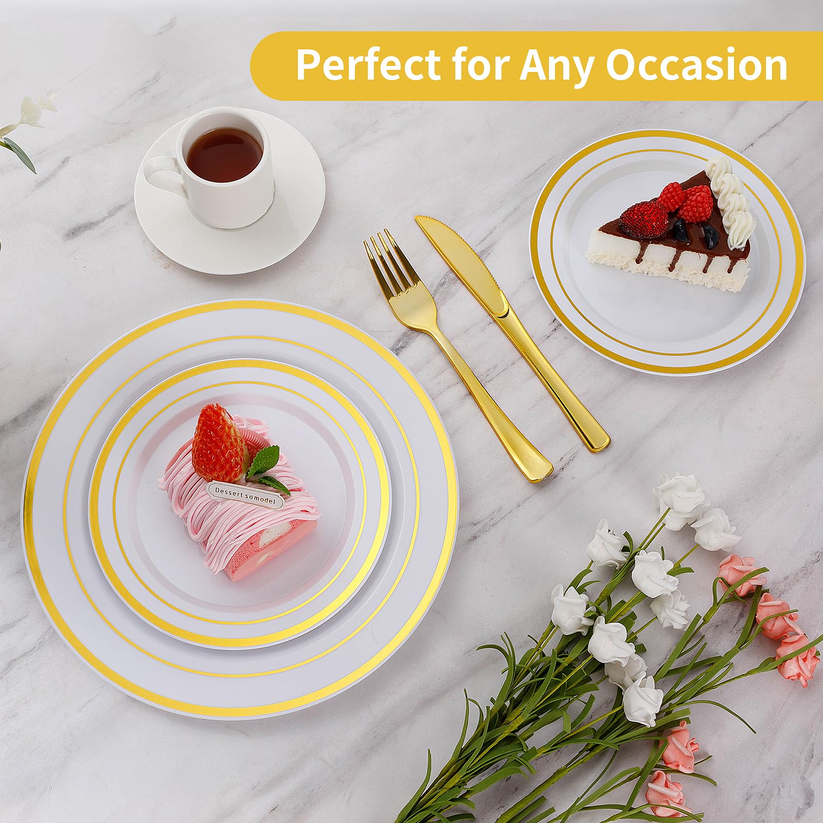 Goodluck 200-Piece Gold Plastic Plates Set - 100 Heavy Duty 10.25