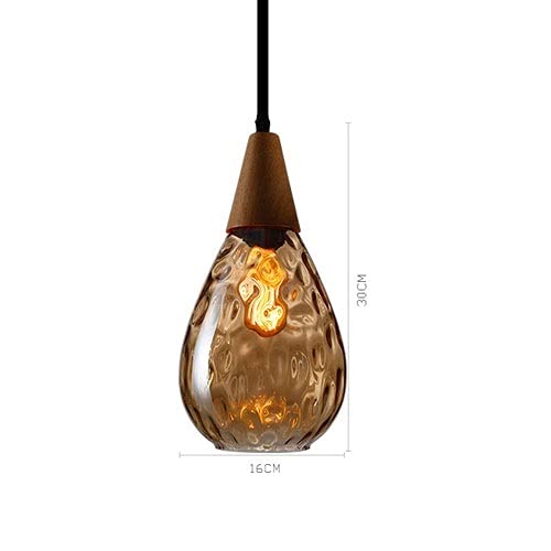 Hammered Glass Pendant Light Fixture - Modern Wood Ceiling Hanging Lamp with E27 Base for Dining Room, Kitchen Island, Bedroom & Bedside Lighting | Rustic Industrial Chandelier for Home Decor