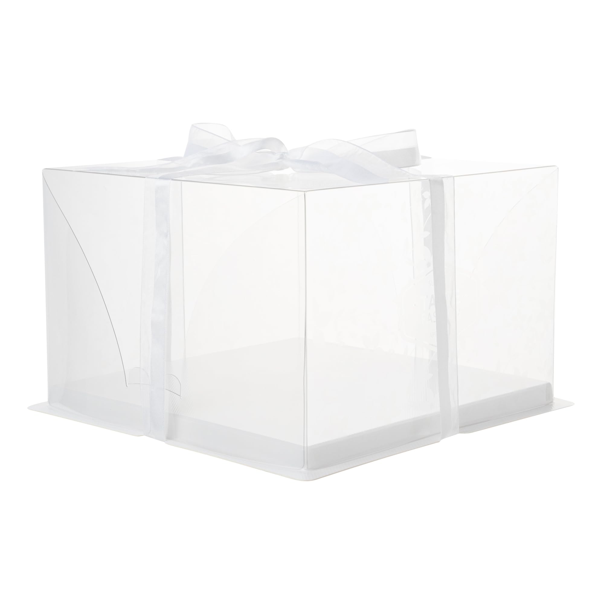 10 Inch x 6.75 Inch Clear Plastic Cake Boxes with Gray Ribbon - Grease-Free Base & Floral Design for Birthday Cakes, Wedding Desserts, Cupcakes & Party Treats | Perfect for Bakeries, Catering & Special Events