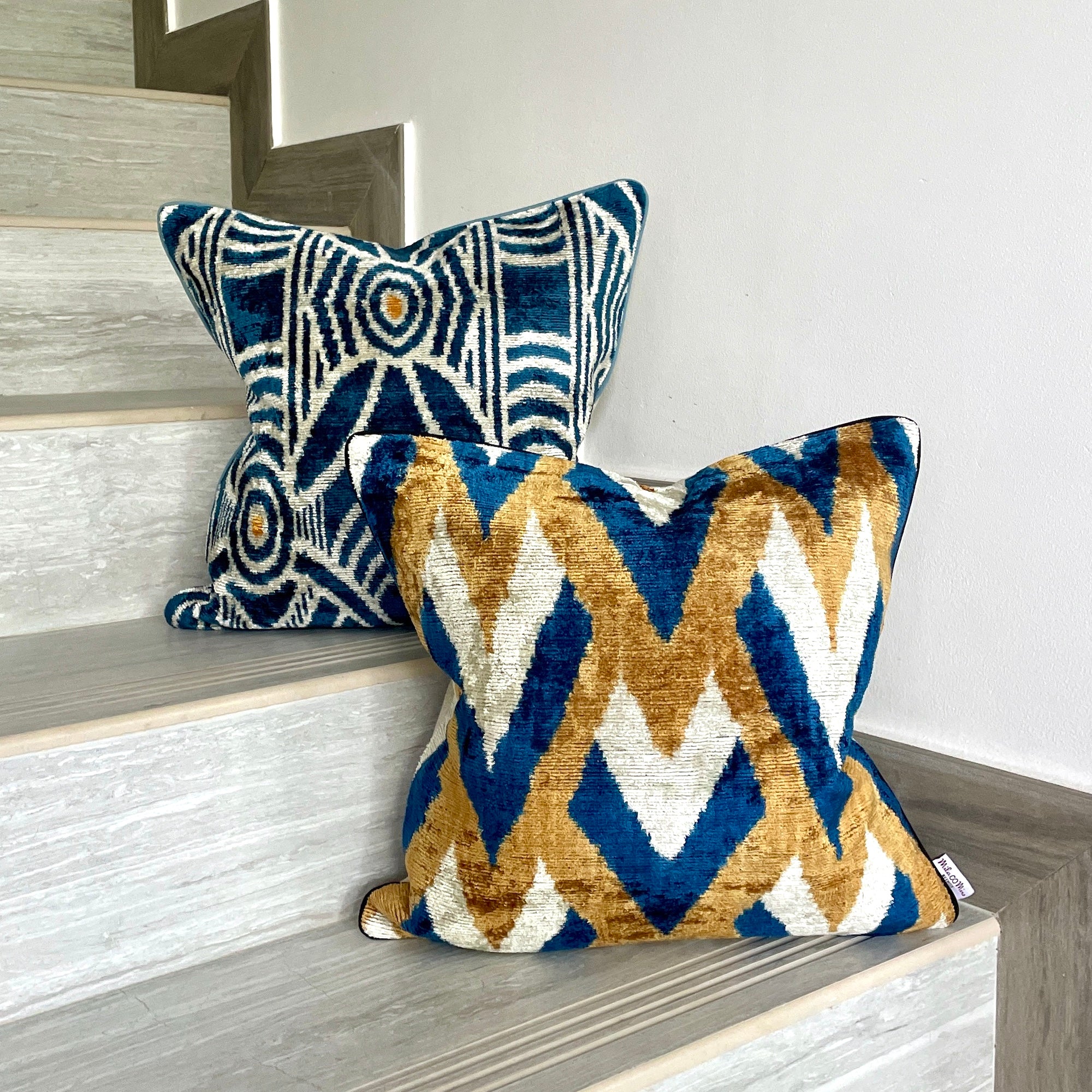 Luxury Velvet Ikat Pillow Cover - Sand Castle Design | Decorative Throw Pillow for Sofa, Bed & Home Decor | Soft & Stylish Living Room Accent Cushion