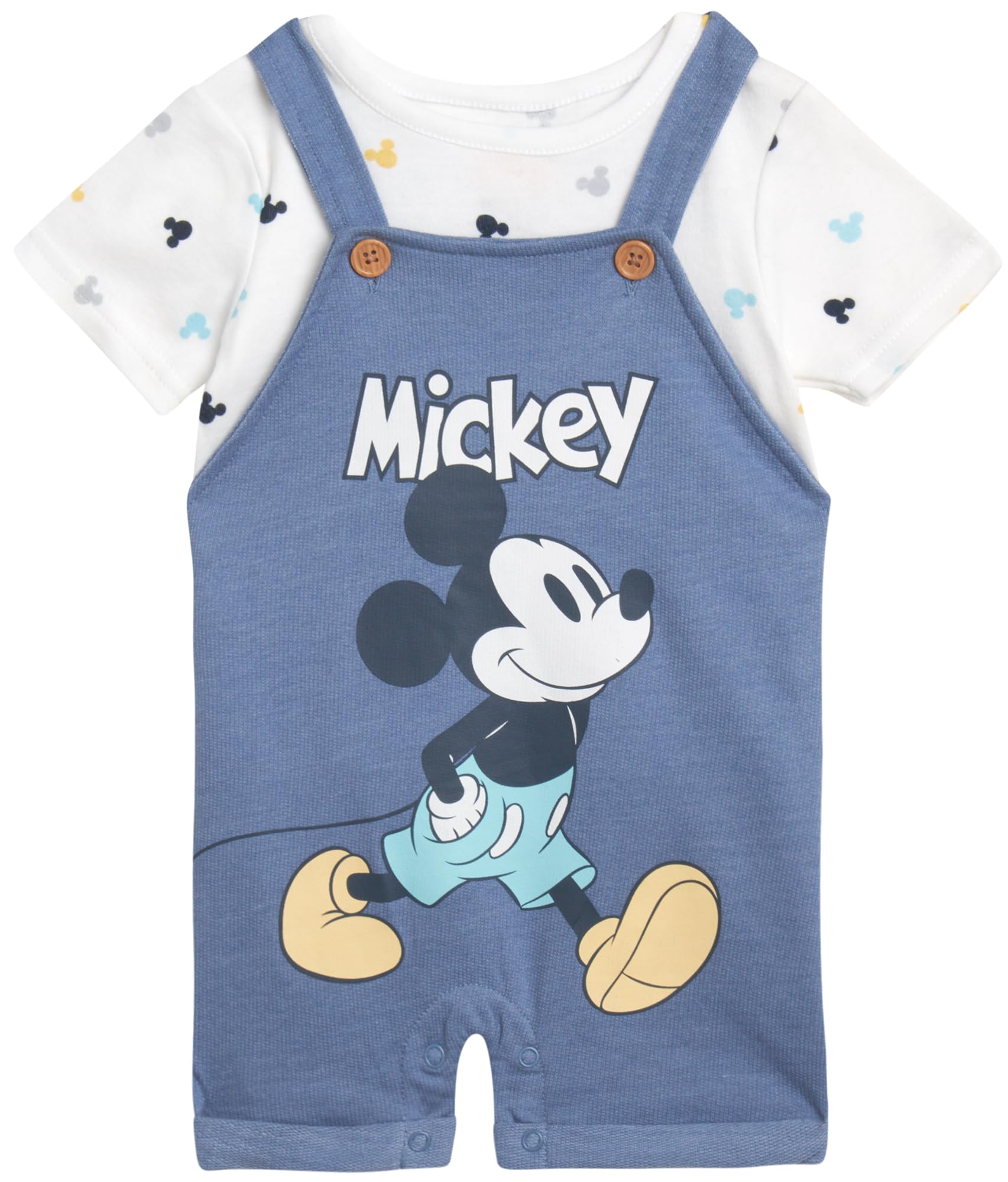 Disney Baby Boys' Mickey Mouse Romper - 2 Piece Overall and T-Shirt Set for Newborn & Infant | Cute Outfit for Playdates, Photo Shoots & Everyday Wear