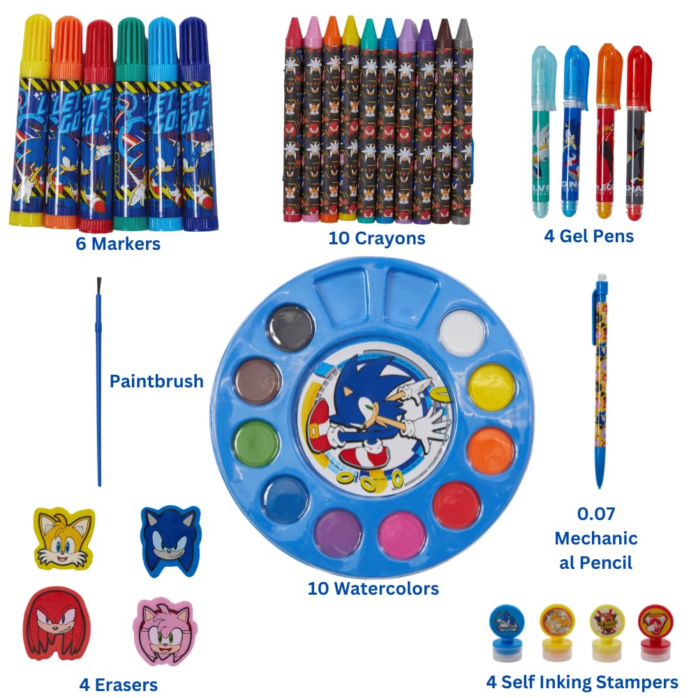 Sonic The Hedgehog Kids Art Set - Coloring, Painting & Crafts Kit for Creative Fun - Perfect for Birthday Gifts, Party Favors & DIY Projects