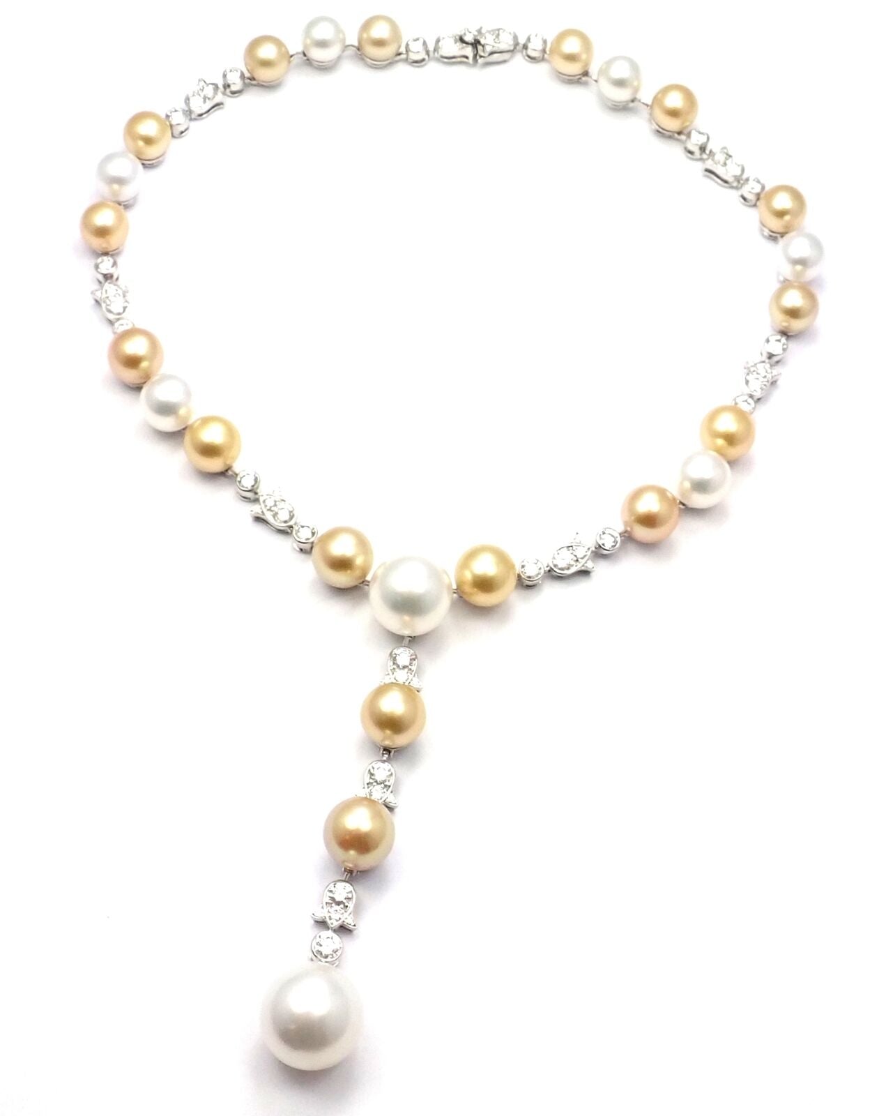 Authentic Cartier Calin Platinum Diamond Tahitian & South Sea Pearl Necklace - Luxury Jewelry for Weddings, Anniversaries & Special Occasions