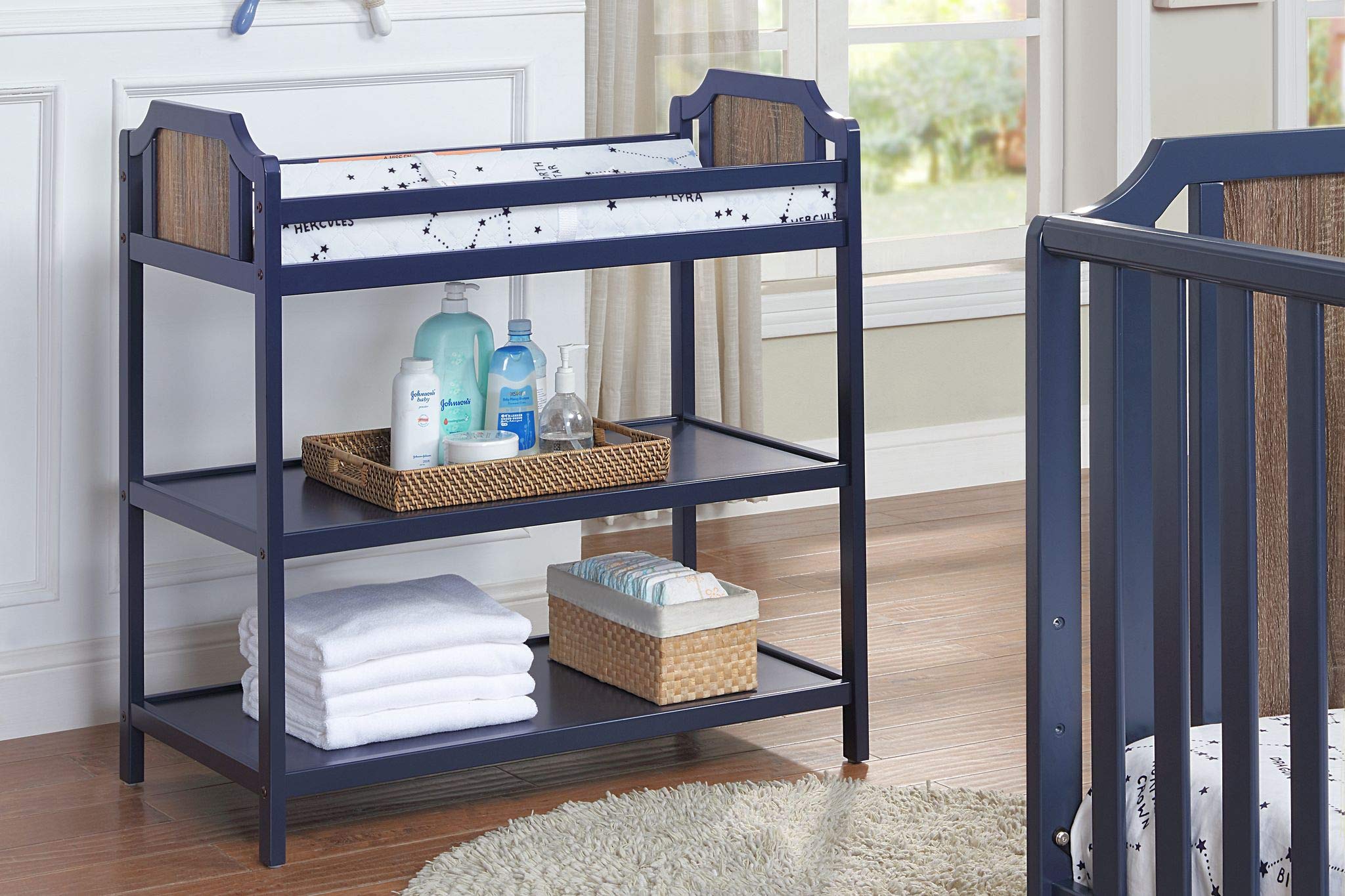 Premium Baby Changing Table - Suite Bebe Brees in Midnight Blue & Vintage Walnut Finish | Safe Nursery Furniture for Diaper Changes & Baby Care Essentials | Perfect for Newborns & Toddlers