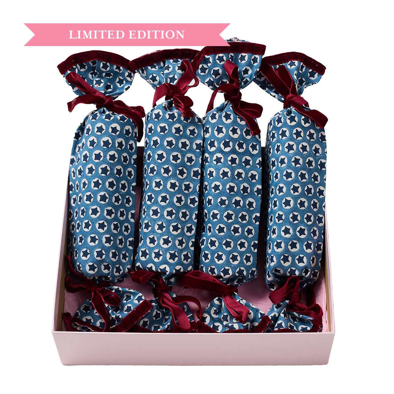 Reusable Fabric Cracker Tuk Tuk Blue Set of 4 - Eco-Friendly Party Snack Bowls for Chips, Nuts & Candy - Perfect for Parties, Movie Nights & Family Gatherings