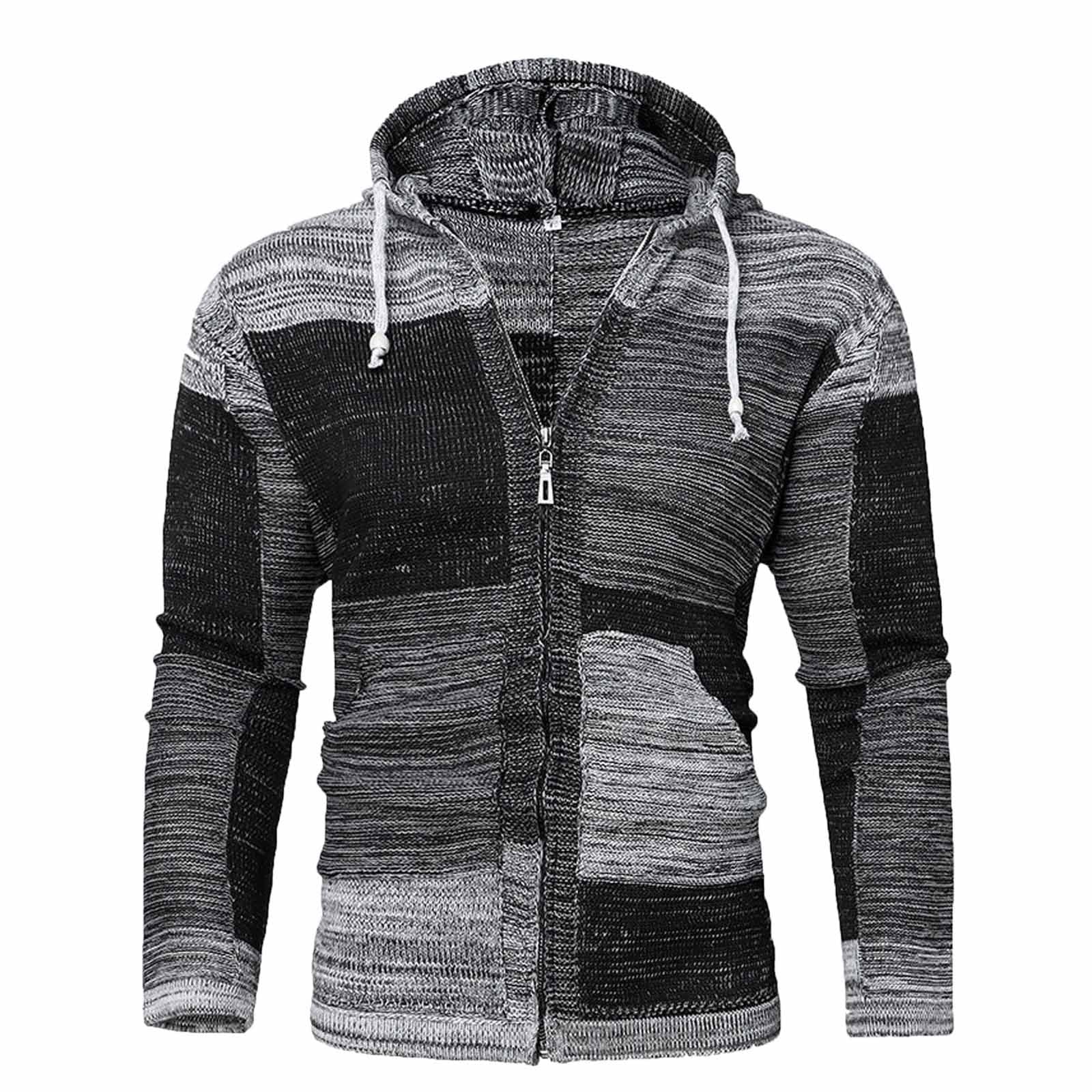 Men's Long Sleeve Hooded Zip-Up Sweatshirt with Pocket | Casual Patchwork Pullover | Outdoor Jacket & Layering Top for Fall & Winter | Perfect for Streetwear, Work, and Travel