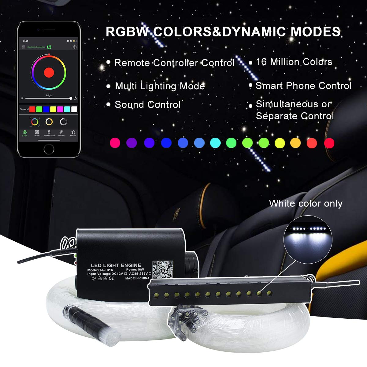 AMKI 16W Fiber Optic Star Ceiling Lights Kit - APP & Remote Control, Sound Activated Mode, 450pcs 0.75mm/3m Optical Fiber Strands for Car & Home Decoration - Perfect for Bedroom, Theater, and Party Lighting