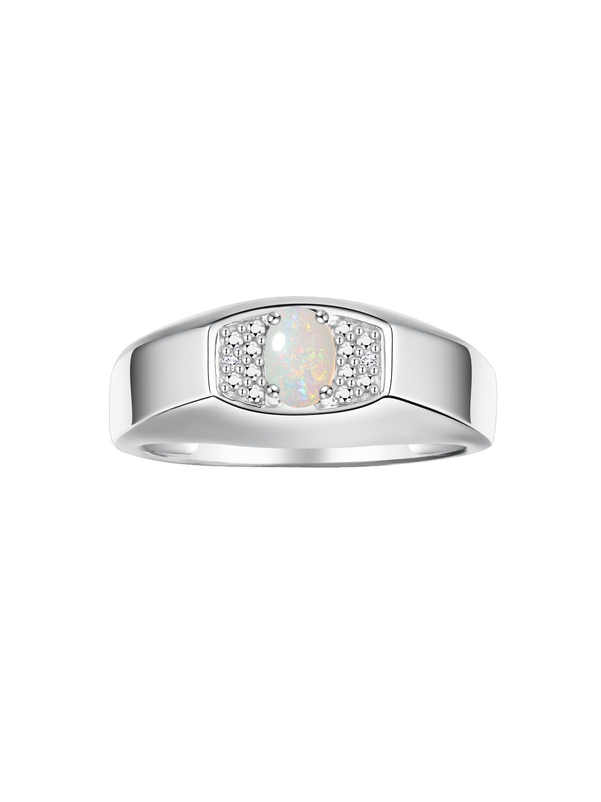 Rylos Men's Sterling Silver Classic Designer Ring - 6X4MM Oval Gemstone & Sparkling Diamond - Birthstone Rings for Men - Size 8 to 13 - Perfect for Weddings, Anniversaries & Gifts