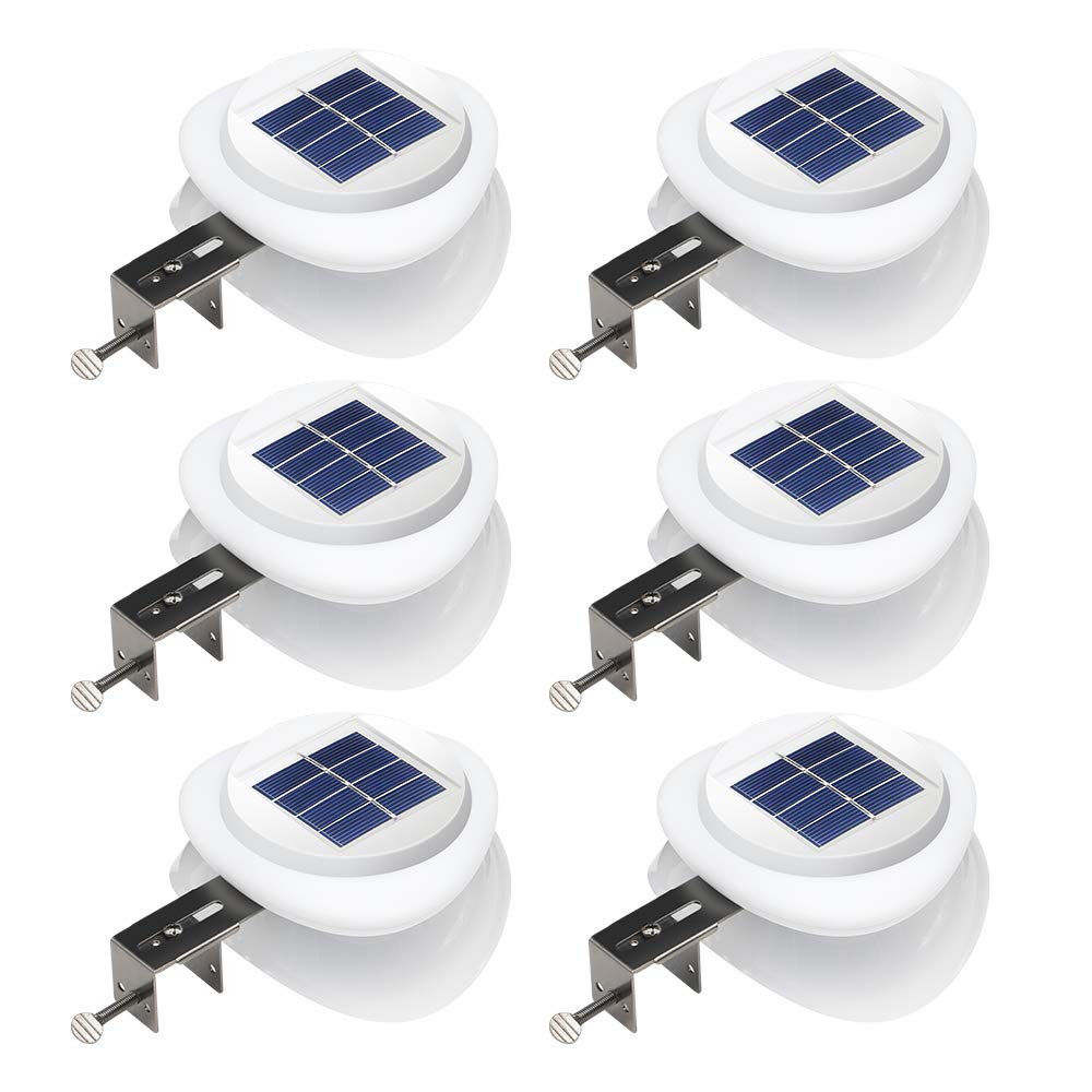 Upgraded Solar Gutter Lights Outdoor - 6 Pack Waterproof Solar Fence Post Lights with Auto On/Off, Wall Mount Landscape Lighting for Garden, Yard, Deck, Gate & Eaves - Perfect for Pathway, Patio & Backyard Decor