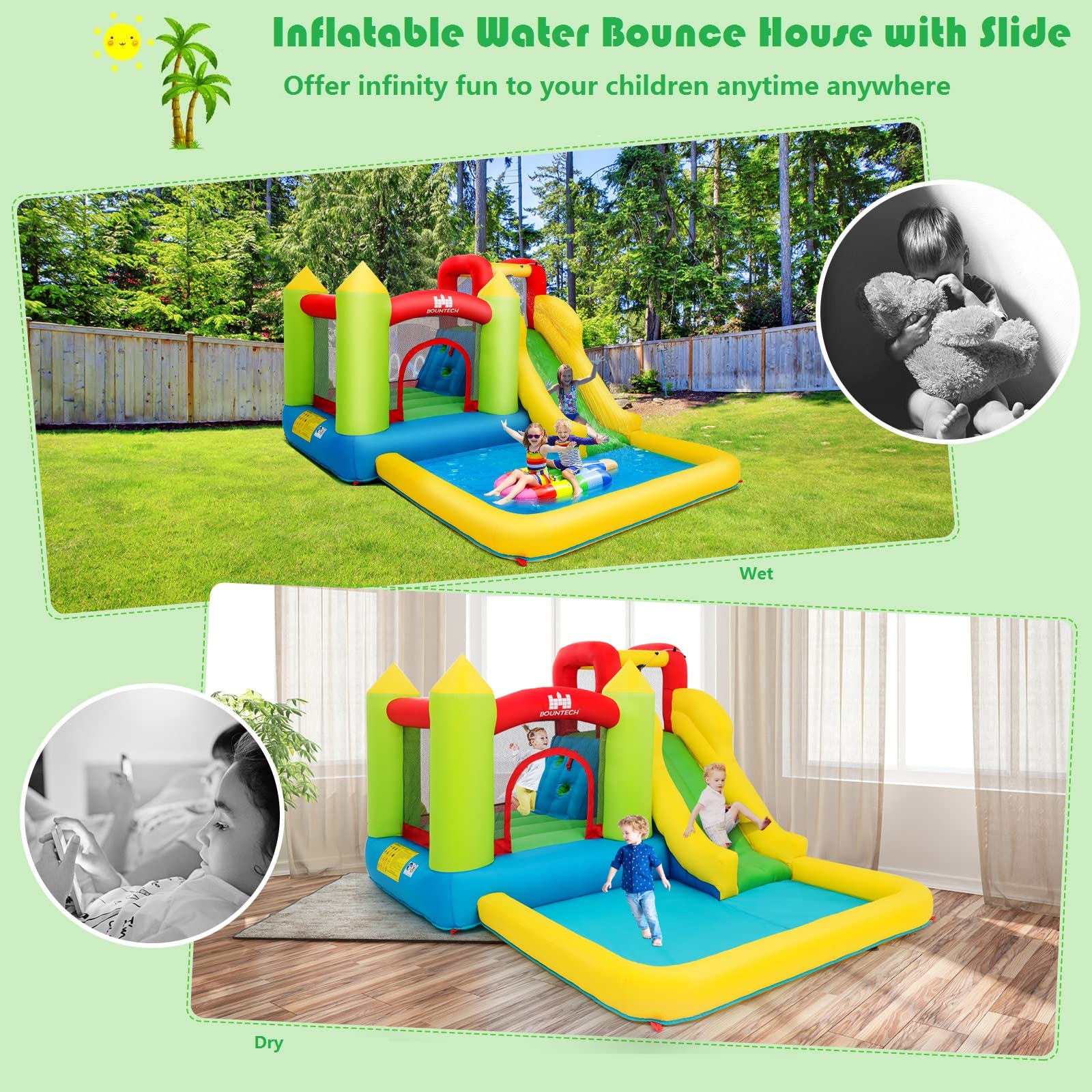 **Costzon Inflatable Water Slide & Bounce House - Wet & Dry Combo for Kids Outdoor Play | 550W GFCI Blower, Large Jumping Area | Perfect for Backyard Parties, Summer Fun, Boys & Girls Birthday Gifts**