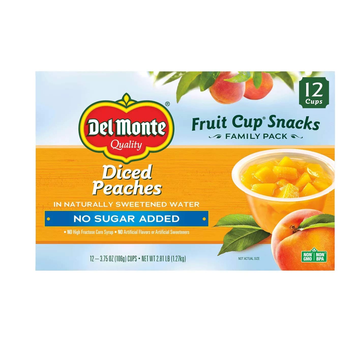 Del Monte Diced Peaches Fruit Cups - 12 Pack (3.75oz Each) | Healthy Snacks for Kids Lunch, Office Break, Picnics & On-the-Go