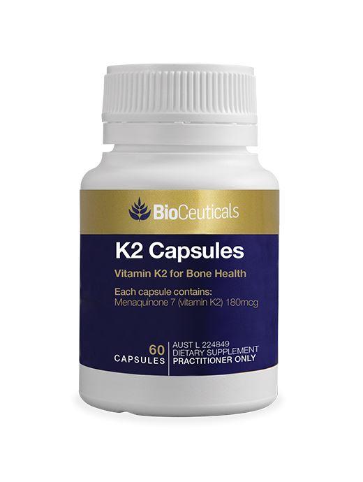 Bioceuticals Vitamin K2 Supplement - Supports Heart & Bone Health - 60 Capsules - Non-GMO, Gluten Free - Ideal for Cardiovascular Wellness & Calcium Absorption