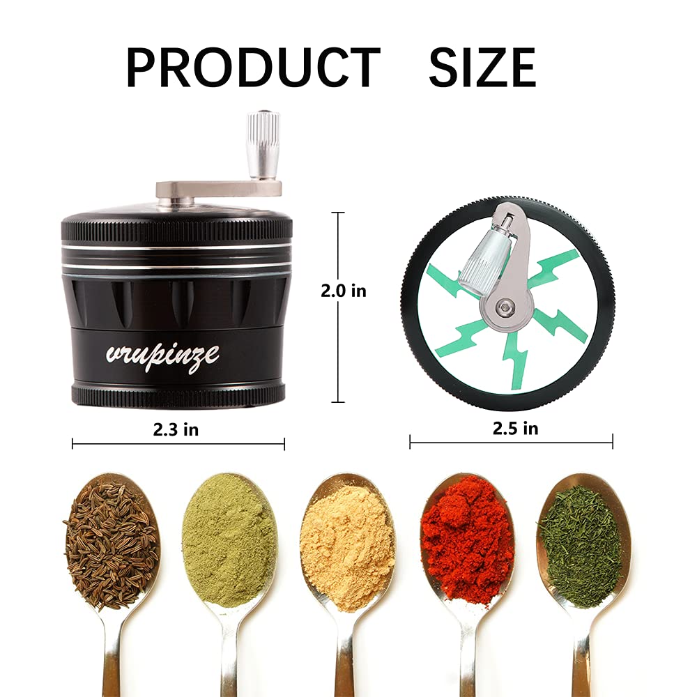 2.5 Inch Herb Grinder with Ergonomic Handle - Large Spice Grinder for Kitchen, Black & Green - Perfect for Grinding Herbs, Spices, and Seasonings