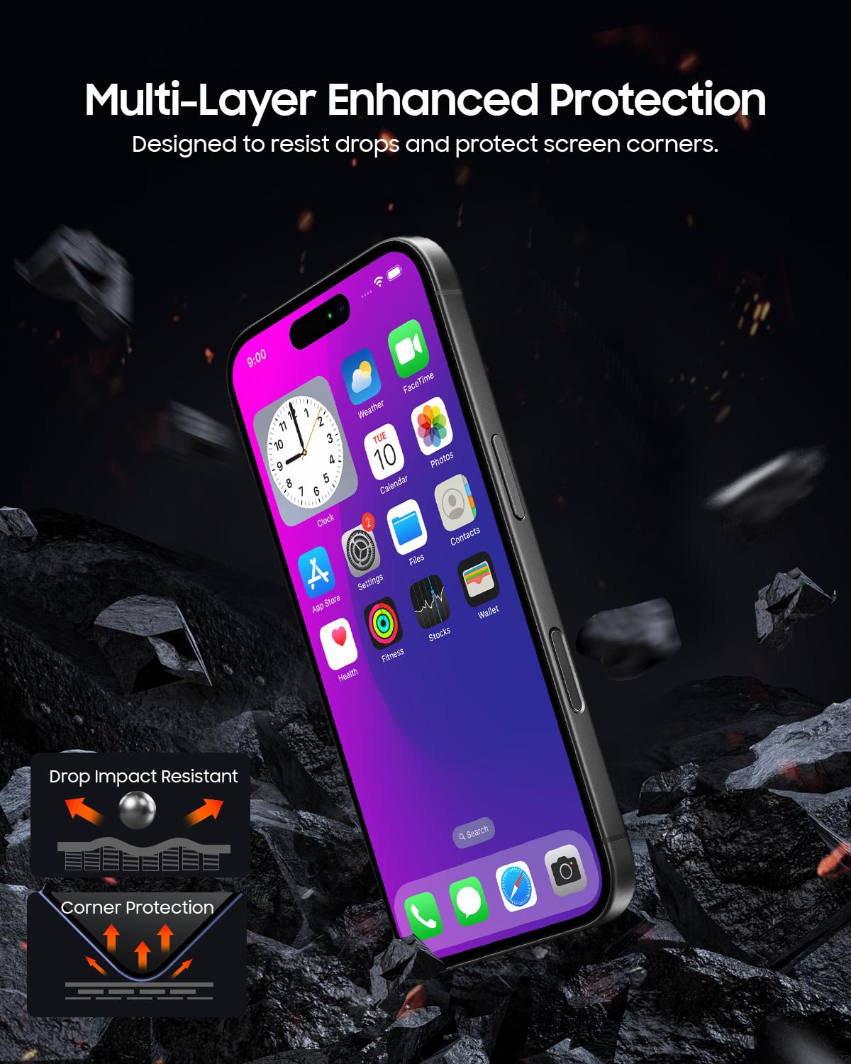 MANTO Screen Protector for iPhone 16 Pro Max - Tempered Glass, Anti-Scratch, Bubble-Free, HD Clear - Perfect for Work, Travel & Everyday Protection