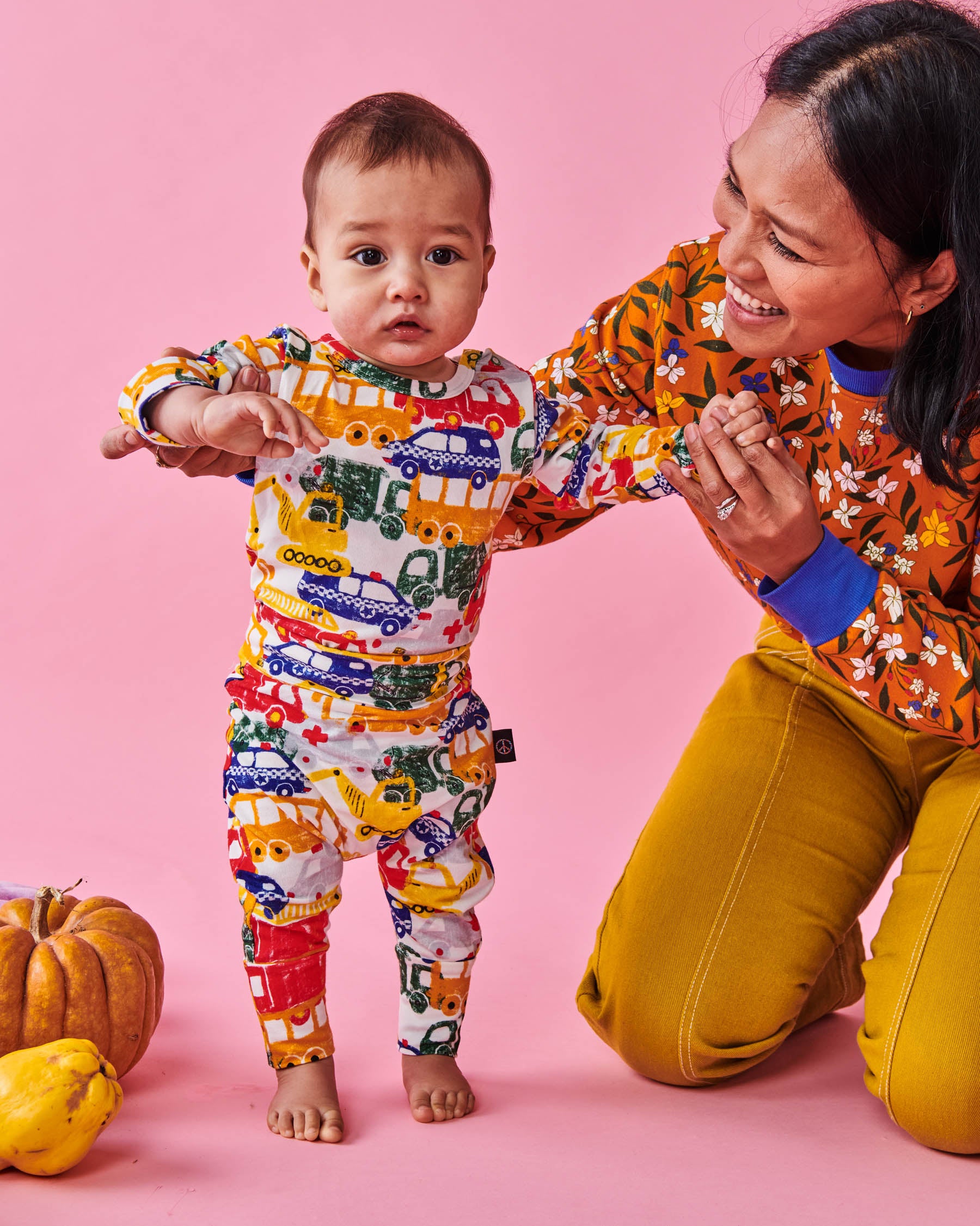 Organic Cotton Long Sleeve Baby Romper with Big Wheels Print - Soft & Comfortable One-Piece Outfit for Infants & Toddlers - Perfect for Playtime, Daycare & Family Photos
