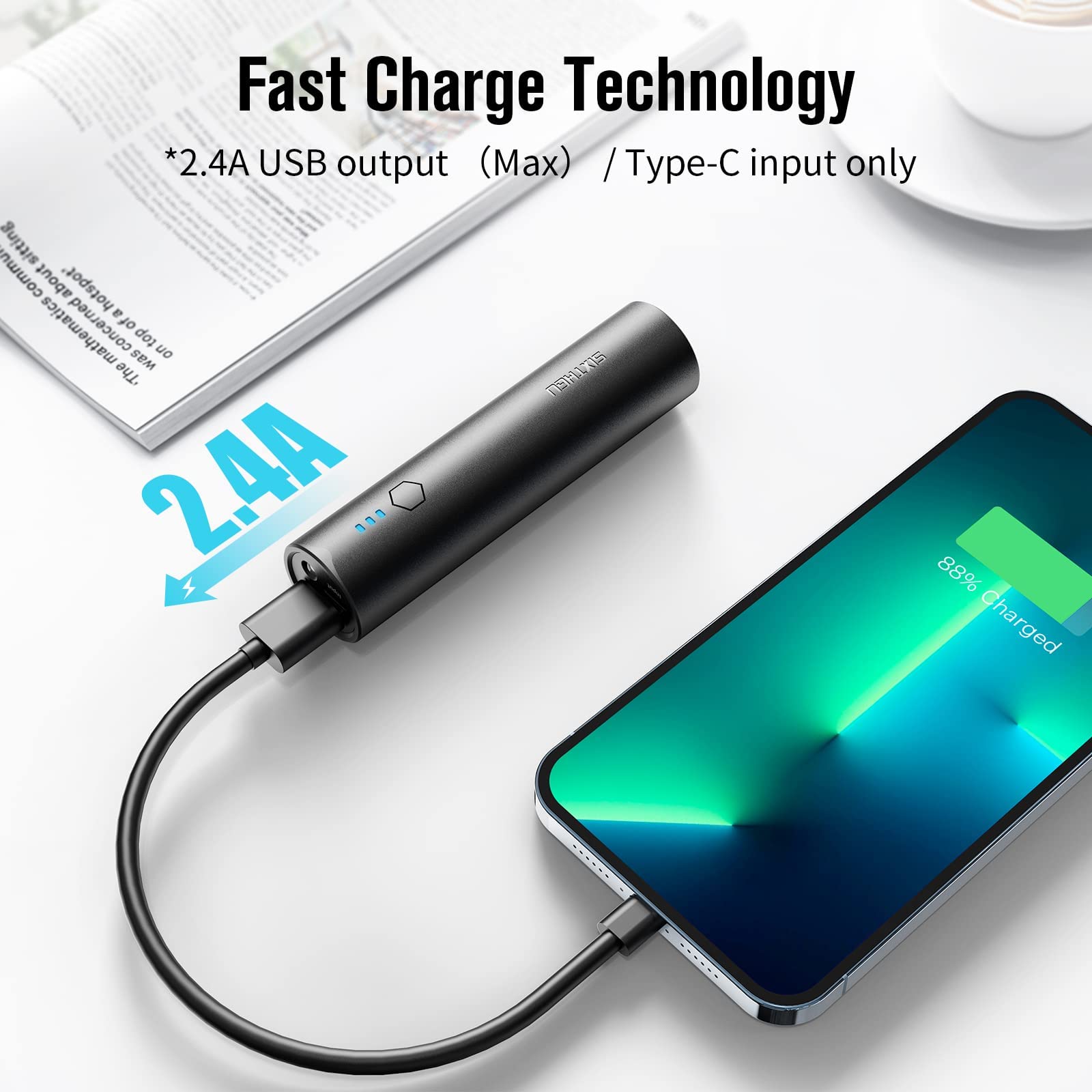 Portable Charger 2-Pack 5000mAh Power Bank with Fast Charging USB-C (Input & Output) - Compatible with iPhone 15/14/13 Series, Android Phones - Perfect for Travel, Camping & Emergency Power Backup
