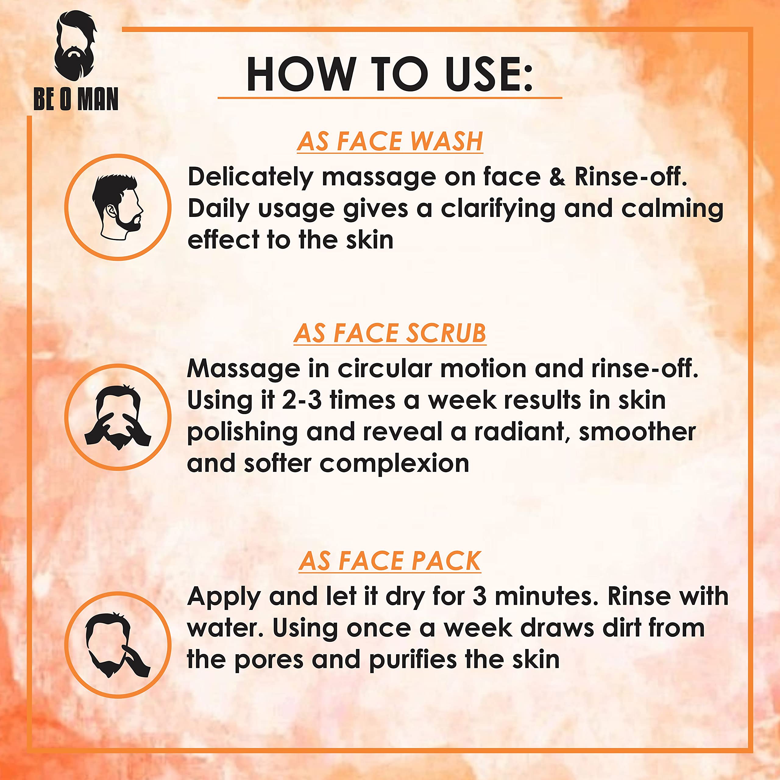 Beoman 3-in-1 Face Wash Scrub & Mask for Men - Vitamin C, Turmeric & Charcoal Cleanser (100g) | Deep Pore Cleansing, Exfoliating & Brightening | Removes Dirt, Oil & Impurities for Healthier Glowing Skin | Perfect for Daily Skincare & Post-Workout Refresh