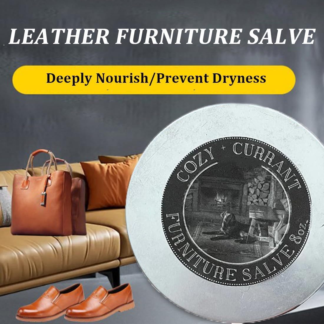 IMOLL Leather & Wood Furniture Salve - 4 oz with Boar Bristle Brush | Natural Conditioner for Sofas, Chairs, Bags & More | Restores Shine & Protects Leather & Wood Surfaces