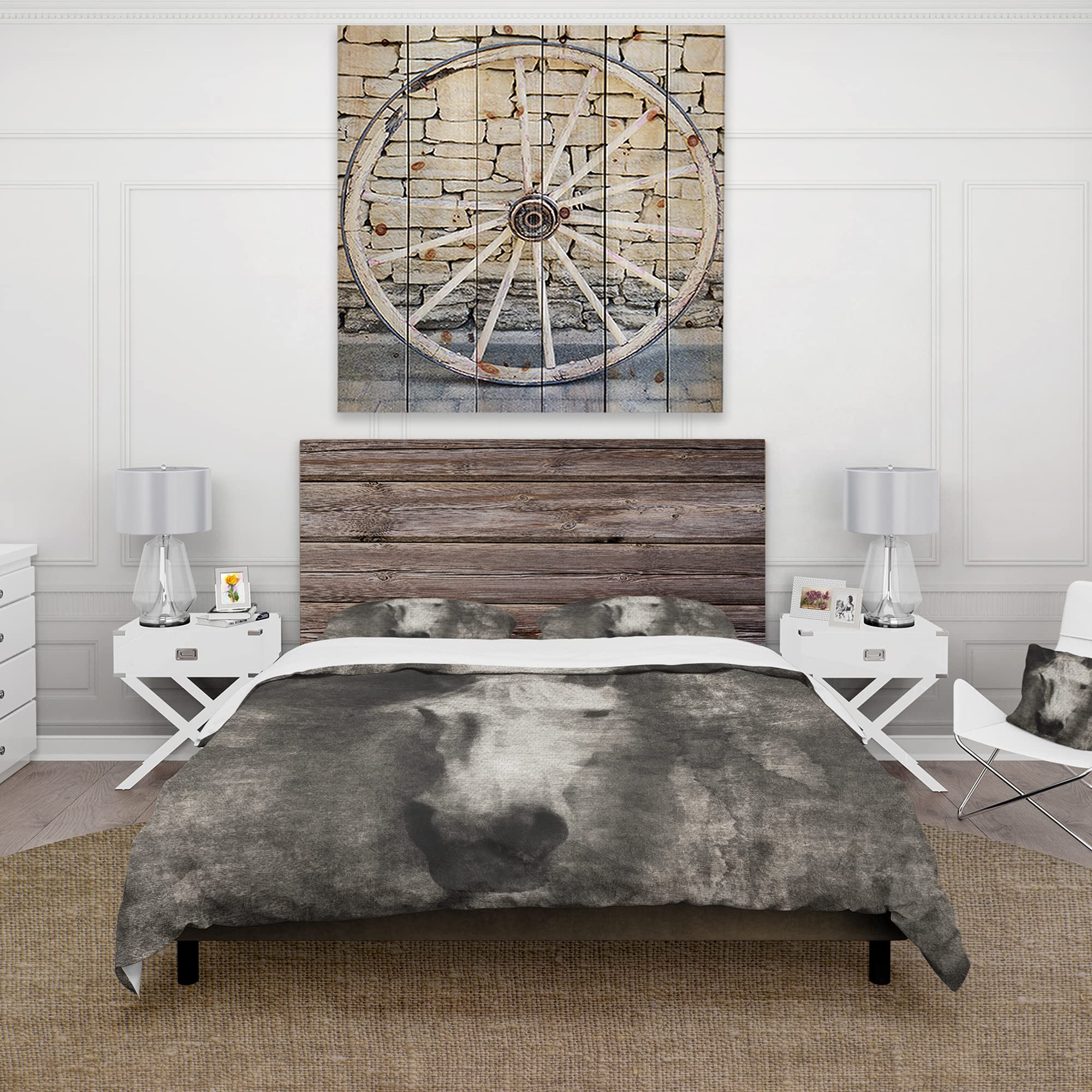 Farmhouse Horse II Duvet Cover Set - Twin Size, 3-Piece All Season White Bedding Set | Perfect for Farmhouse, Cottage & Rustic Home Decor