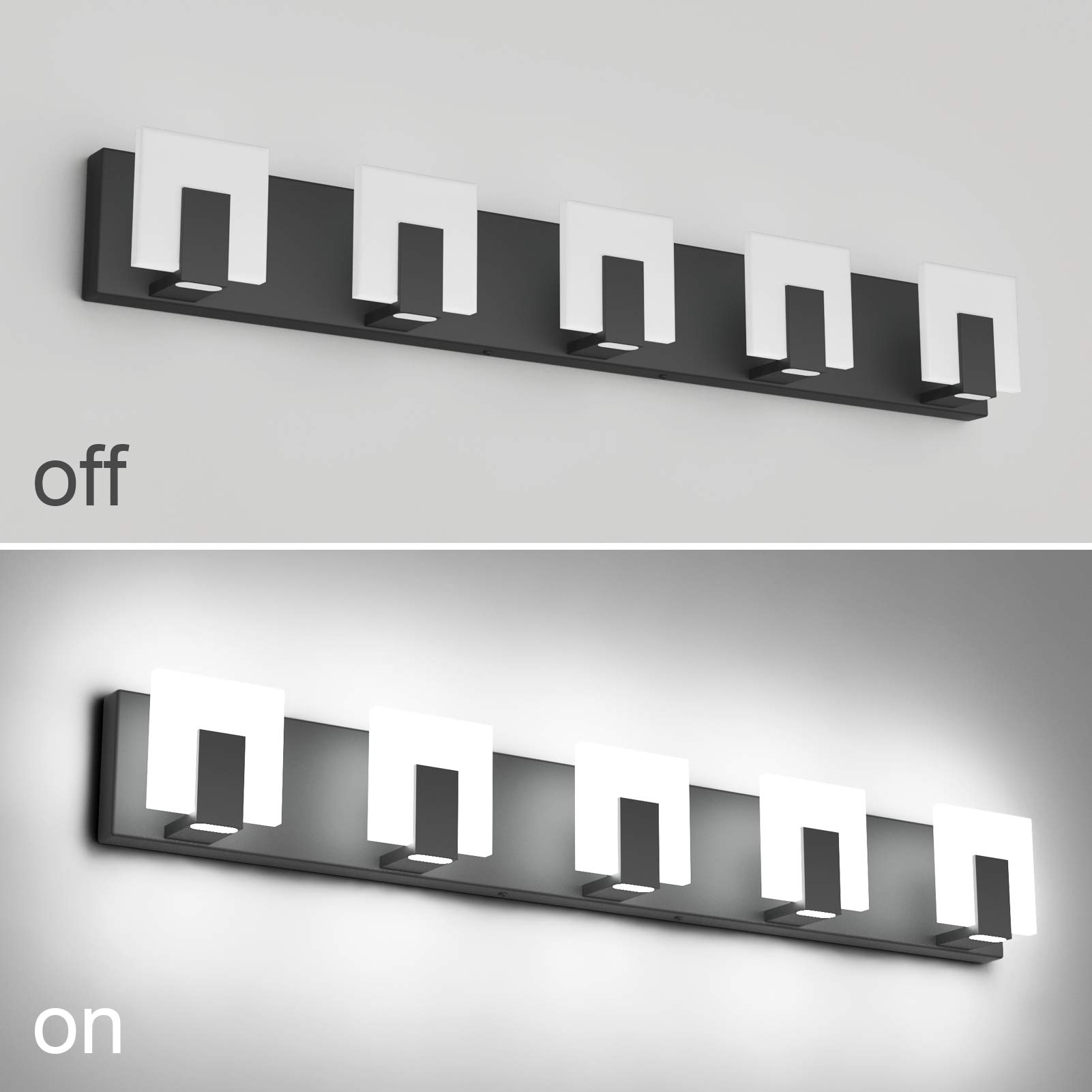 Aipsun 5-Light Modern Black Vanity Light Fixture - Up & Down LED Bathroom Wall Light for Mirror (6000K Cool White) - Perfect for Bathroom, Dressing Room & Makeup Area Lighting