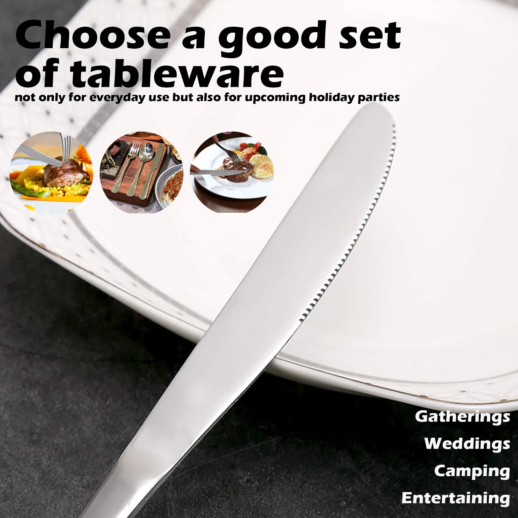 Premium Stainless Steel Dinner Knives Set - 4-Piece Mirror Polished Table Knives with Butter Spreader | Dishwasher Safe & Durable Silverware Cutlery | Perfect for Formal Dining, Restaurants & Home Entertaining
