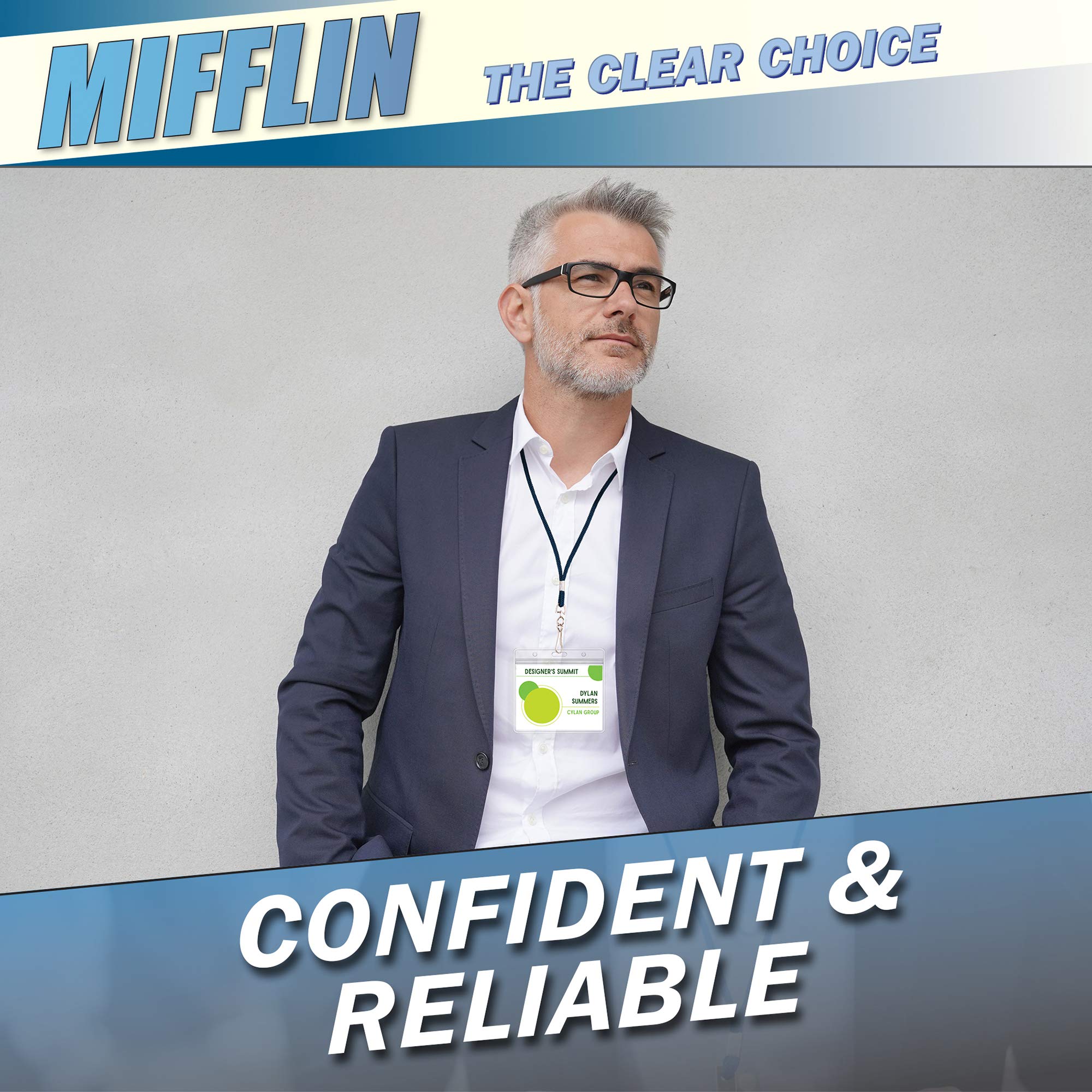 MIFFLIN Lanyard with Clear Horizontal Card Protector - 250 Pack Black ID Badge Holders (4x3 Inch) - Perfect for Conferences, Schools, and Corporate Events