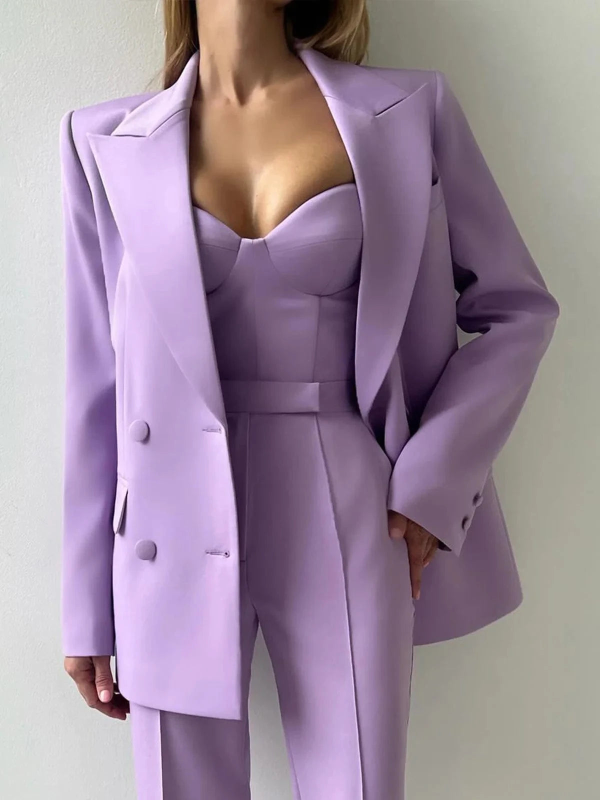 Lavender 2-Piece Double Breasted Women's Business Casual Suit Set - Slim Fit Blazer & Pants for Office, Meetings & Professional Events